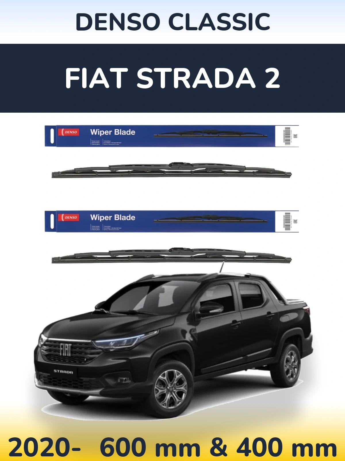 Komplet przednich wycieraczek Denso Classic 600 & 400 mm do Fiat Strada 2 2020-2026