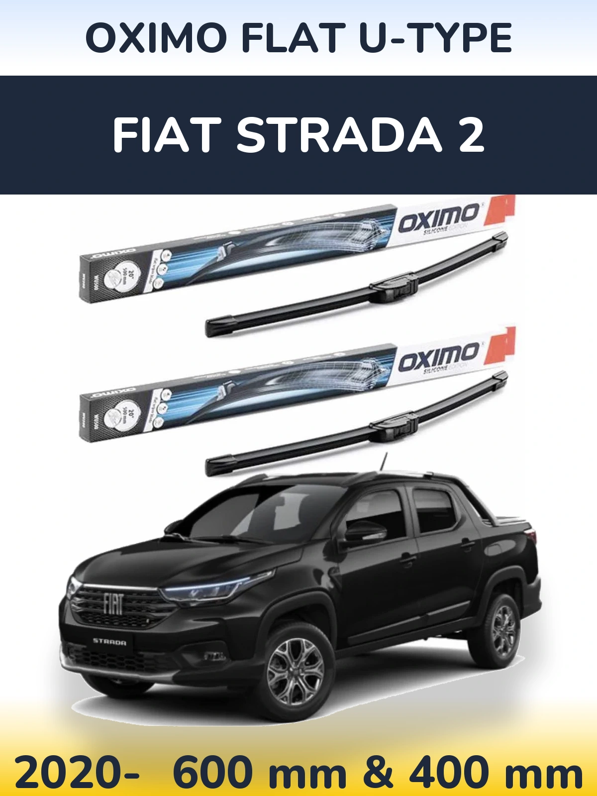 Komplet przednich wycieraczek Oximo Flat U-type 600 & 400 mm do Fiat Strada 2 2020-2026