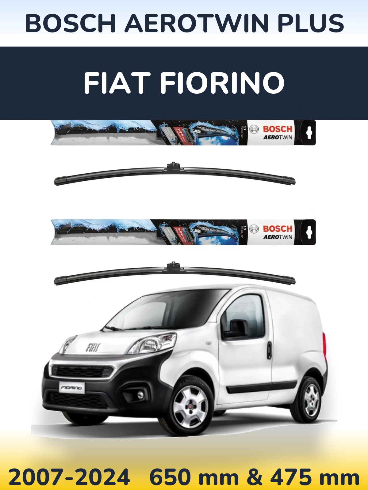 Front wiper blade set BOSCH AeroTwin Plus 650 & 475 мм for Fiat Fiorino 2007-2024
