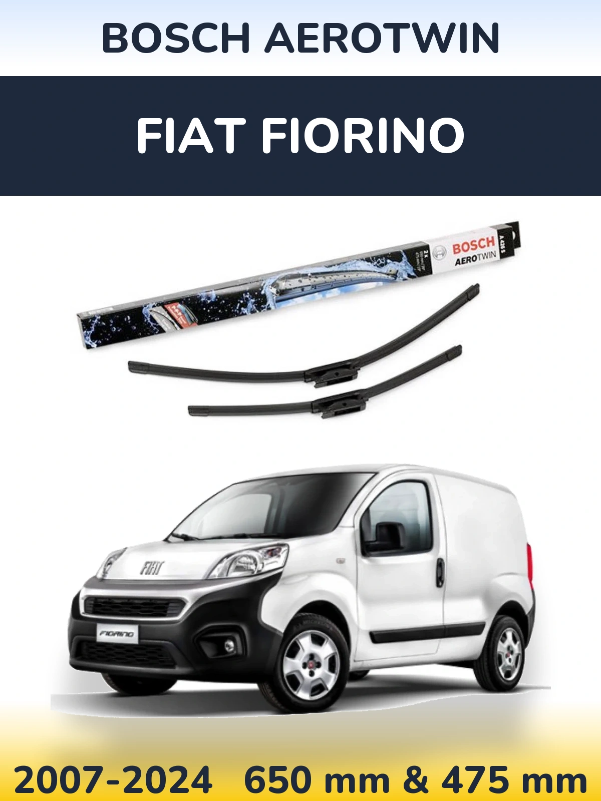 Front wiper blade set BOSCH AeroTwin 650 & 475 мм for Fiat Fiorino 2007-2024