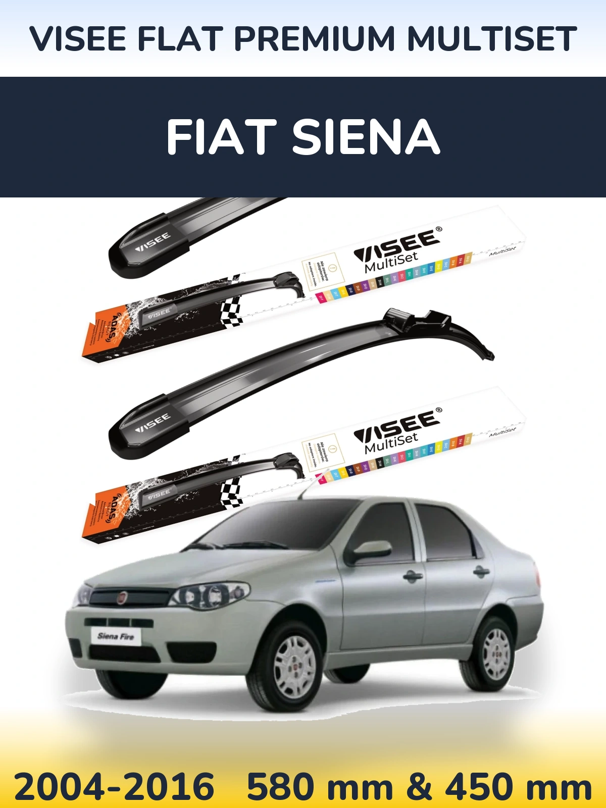 Front wiper blade set VISEE FLAT PREMIUM MultiSet 580 & 450 mm for Fiat Siena 2004-2016