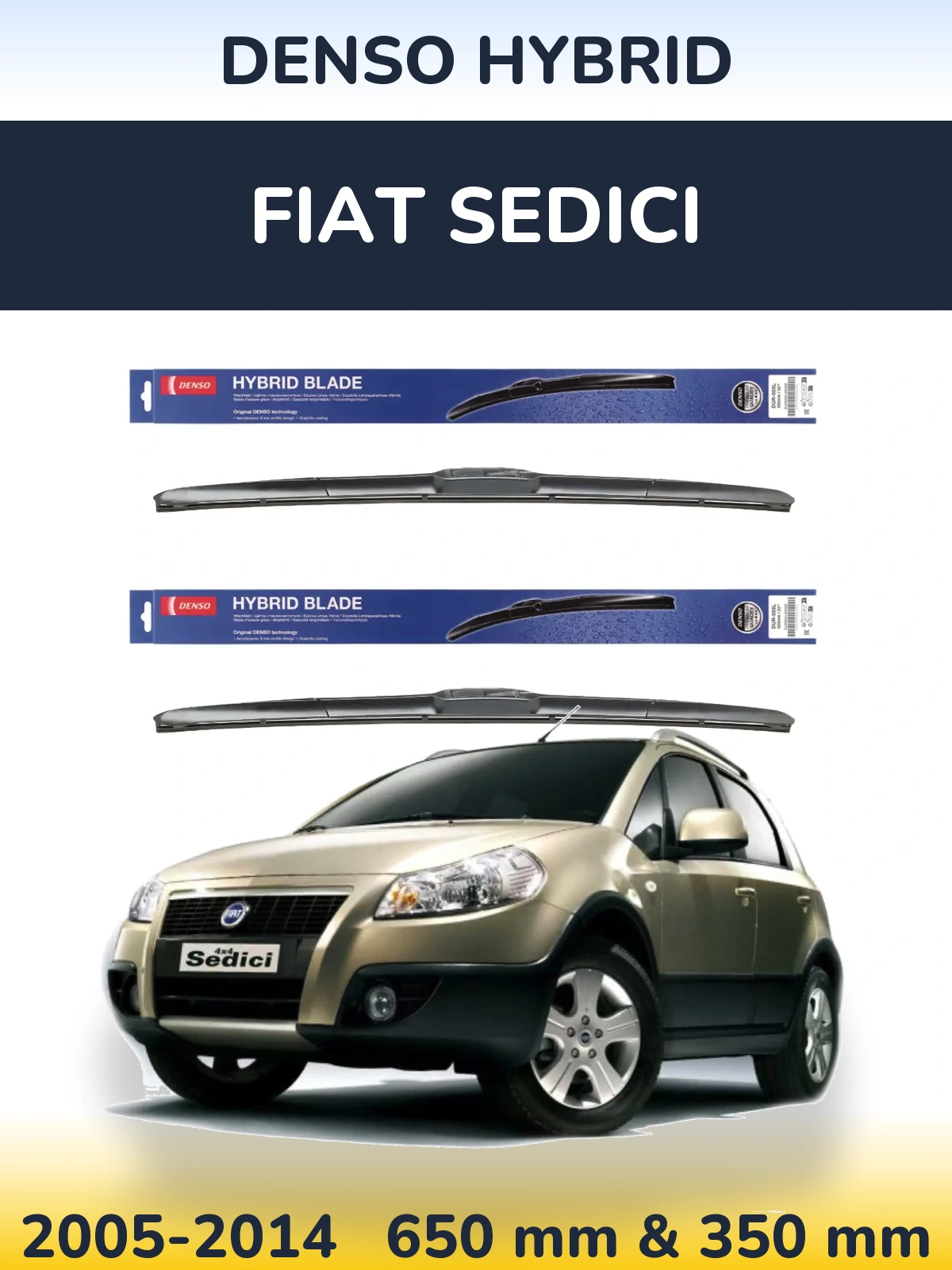 Комплект передних дворников Denso Hybrid 650 & 350 мм для Fiat Sedici 2005-2014