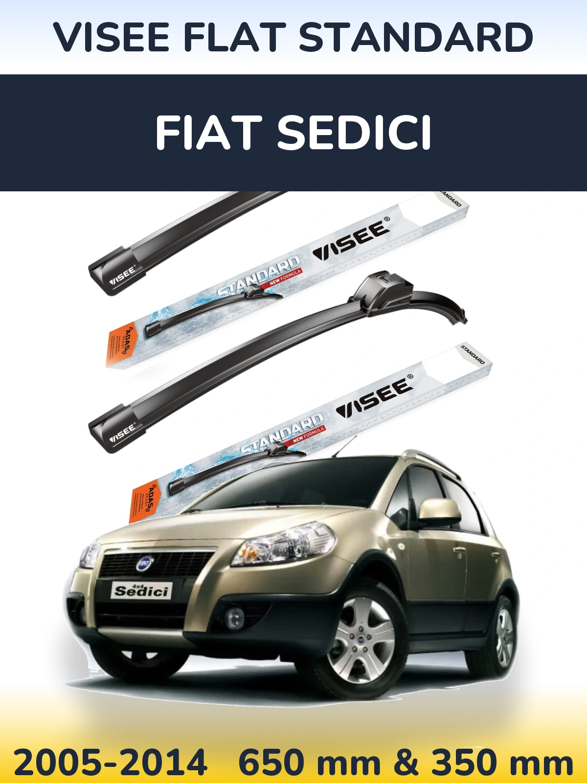 Комплект передних дворников VISEE FLAT STANDARD 650 & 350 мм для Fiat Sedici 2005-2014