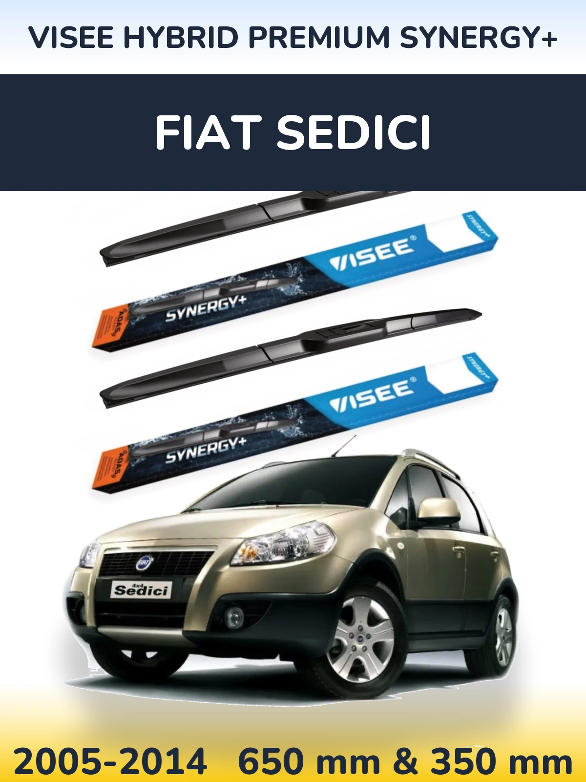 Комплект передніх щіток VISEE HYBRID PREMIUM SYNERGY+ 650 & 350 мм для Fiat Sedici 2005-2014