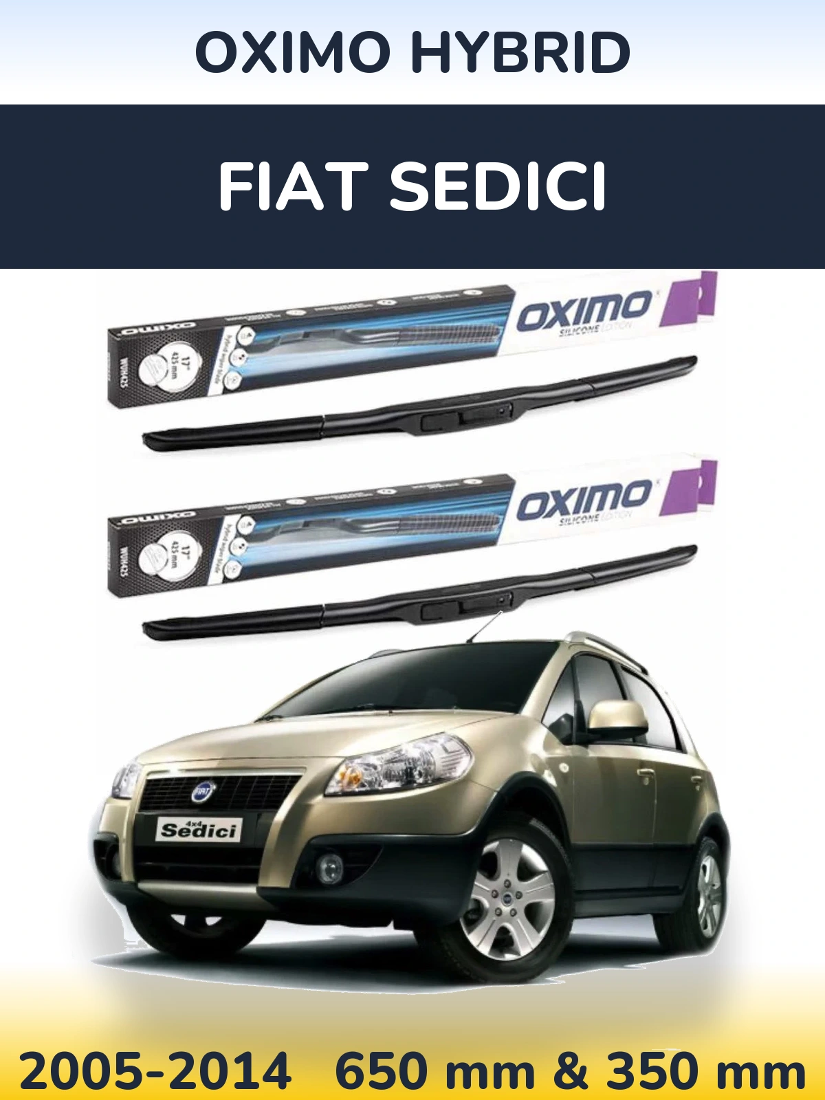 Front wiper blade set Oximo Hybrid 650 & 350 mm for Fiat Sedici 2005-2014