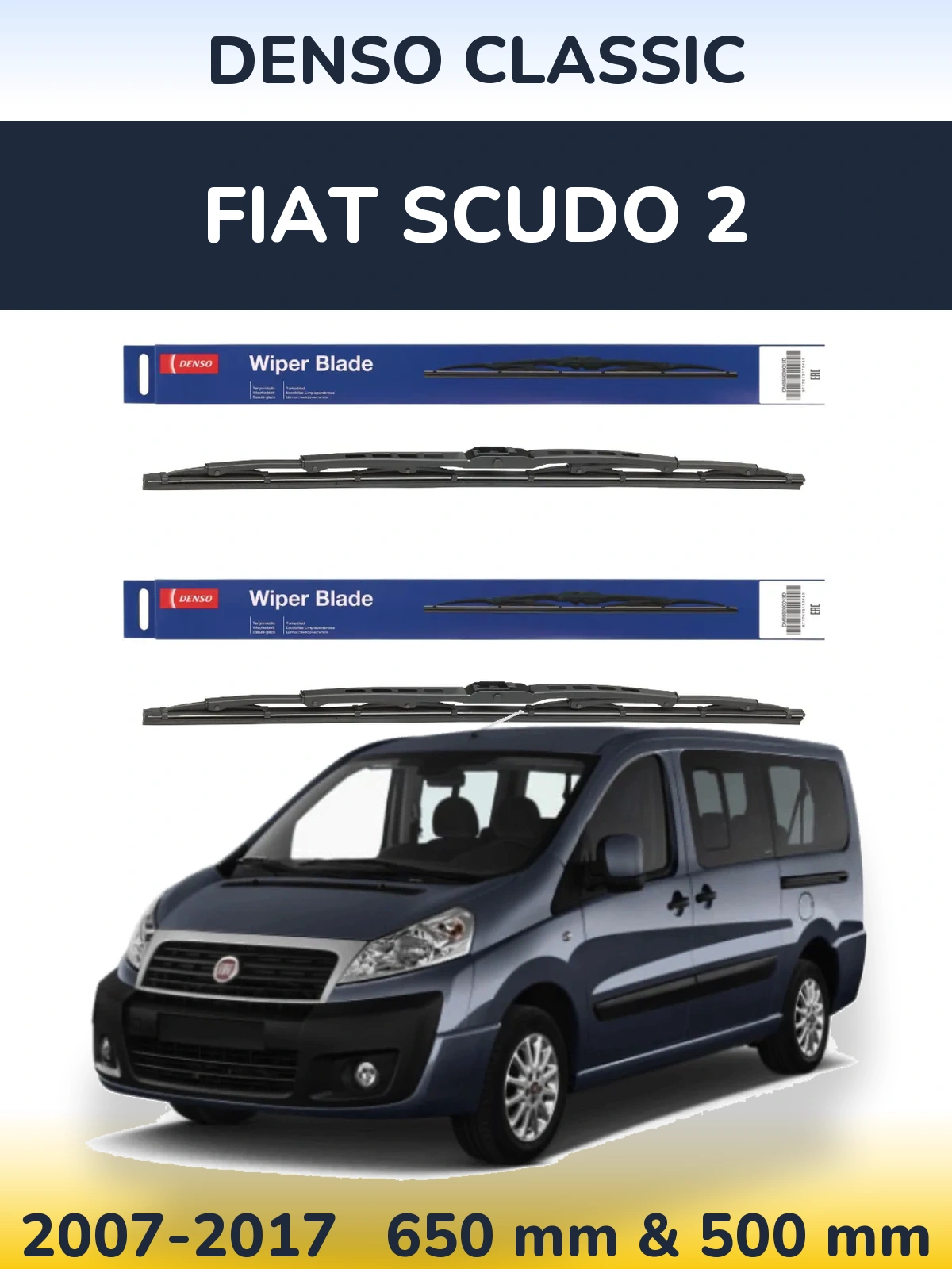 Front wiper blade set Denso Classic 650 & 500 mm for Fiat Scudo 2 2007-2017