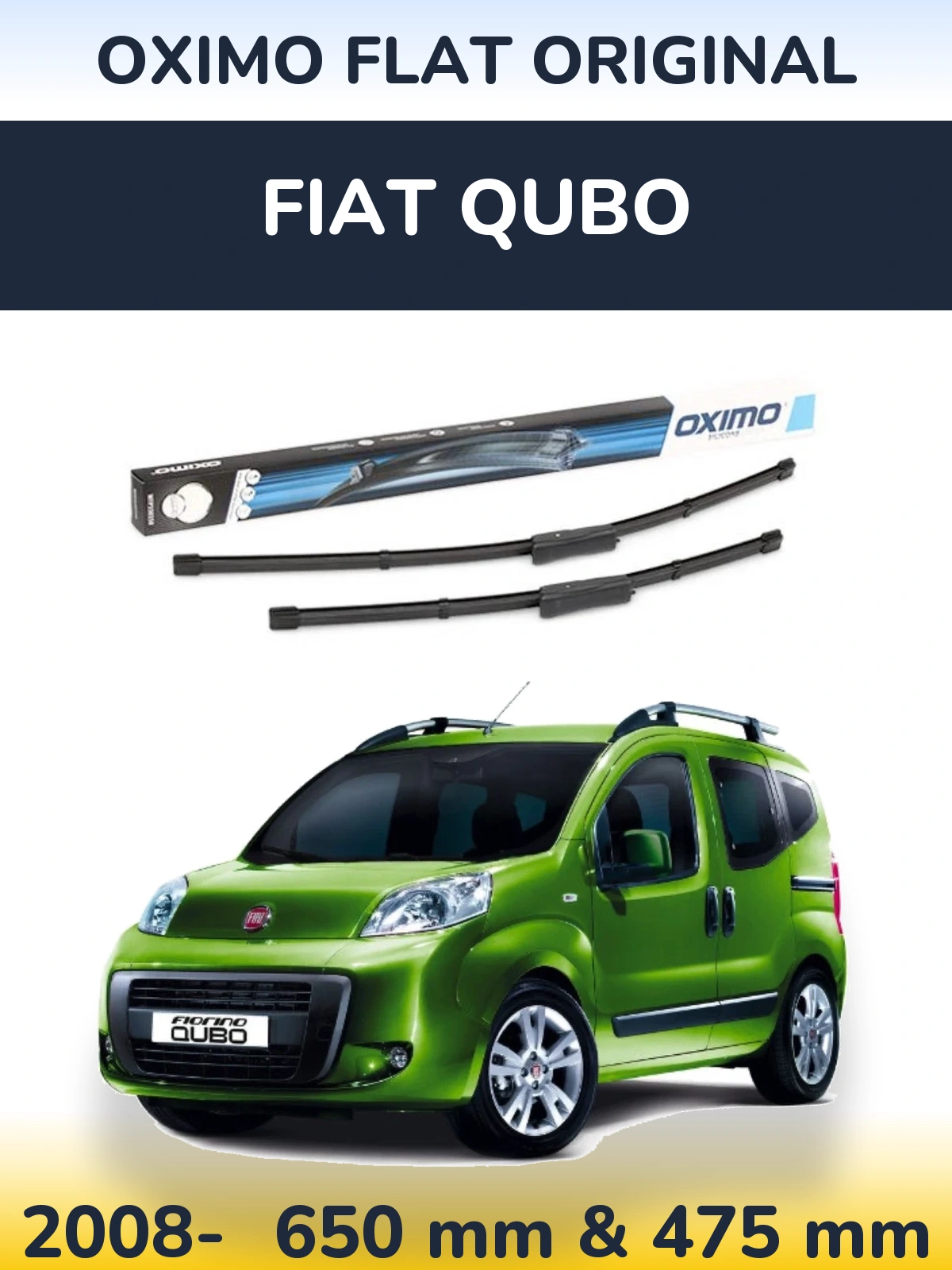 Комплект передніх щіток Oximo Flat Original 650 & 475 мм для Fiat Qubo 2008-2026