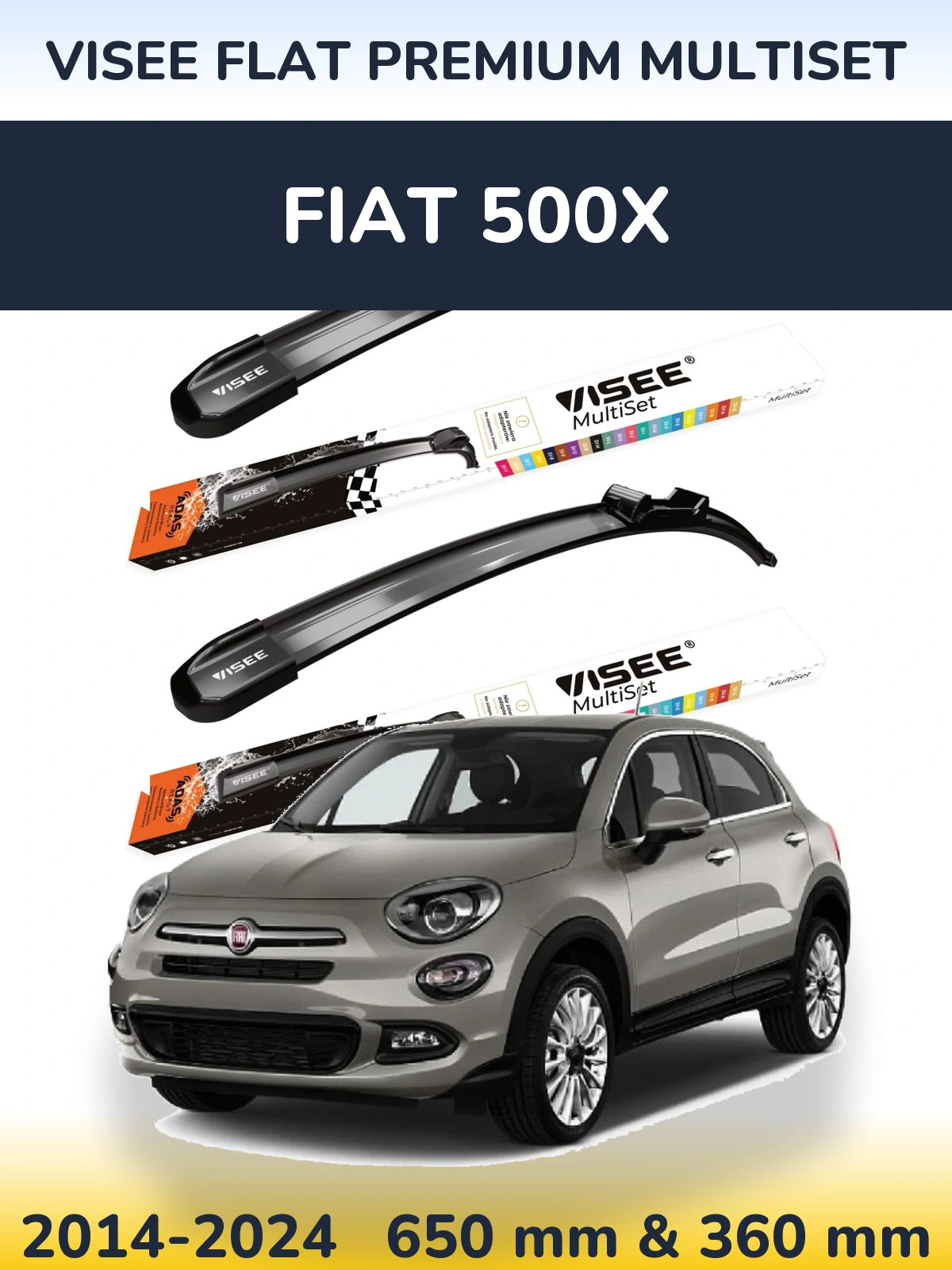 Комплект передних дворников VISEE FLAT PREMIUM MultiSet 650 & 350 мм для Fiat 500X 2014-2024
