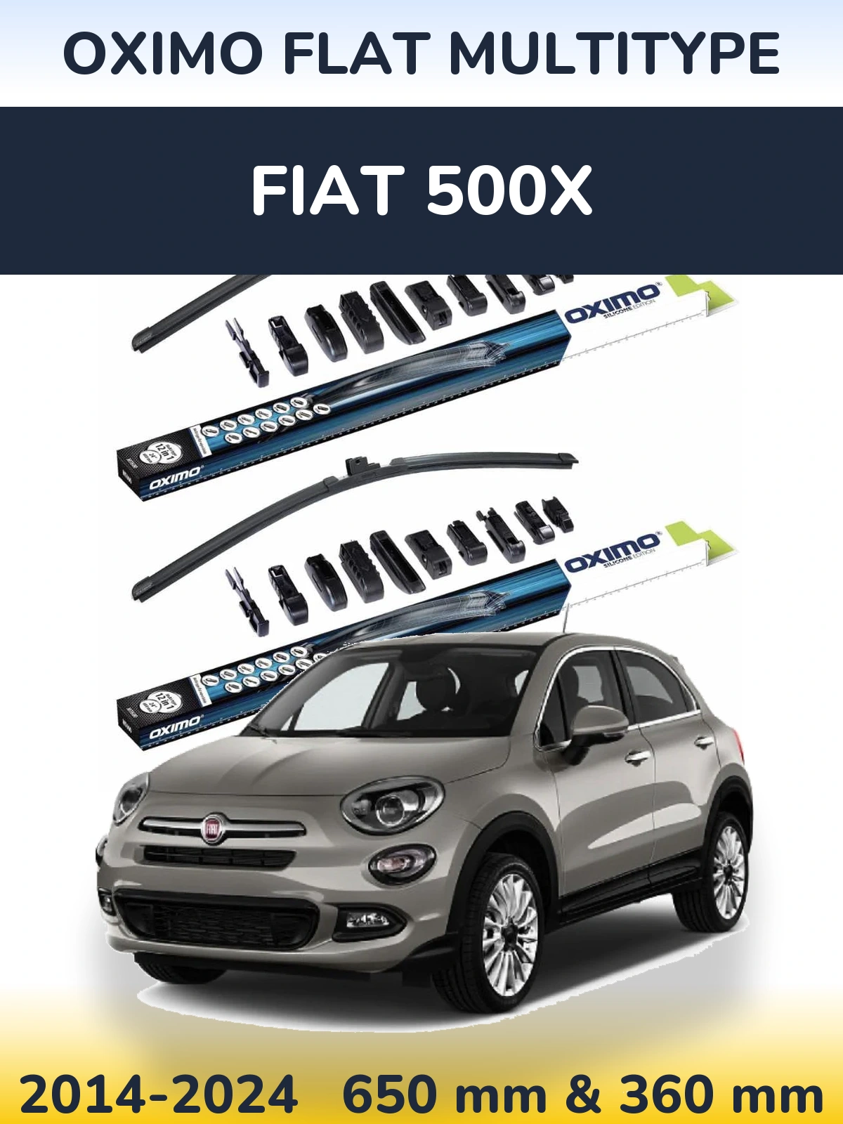 Front wiper blade set Oximo Flat MultiTypee 650 & 350 mm for Fiat 500X 2014-2024