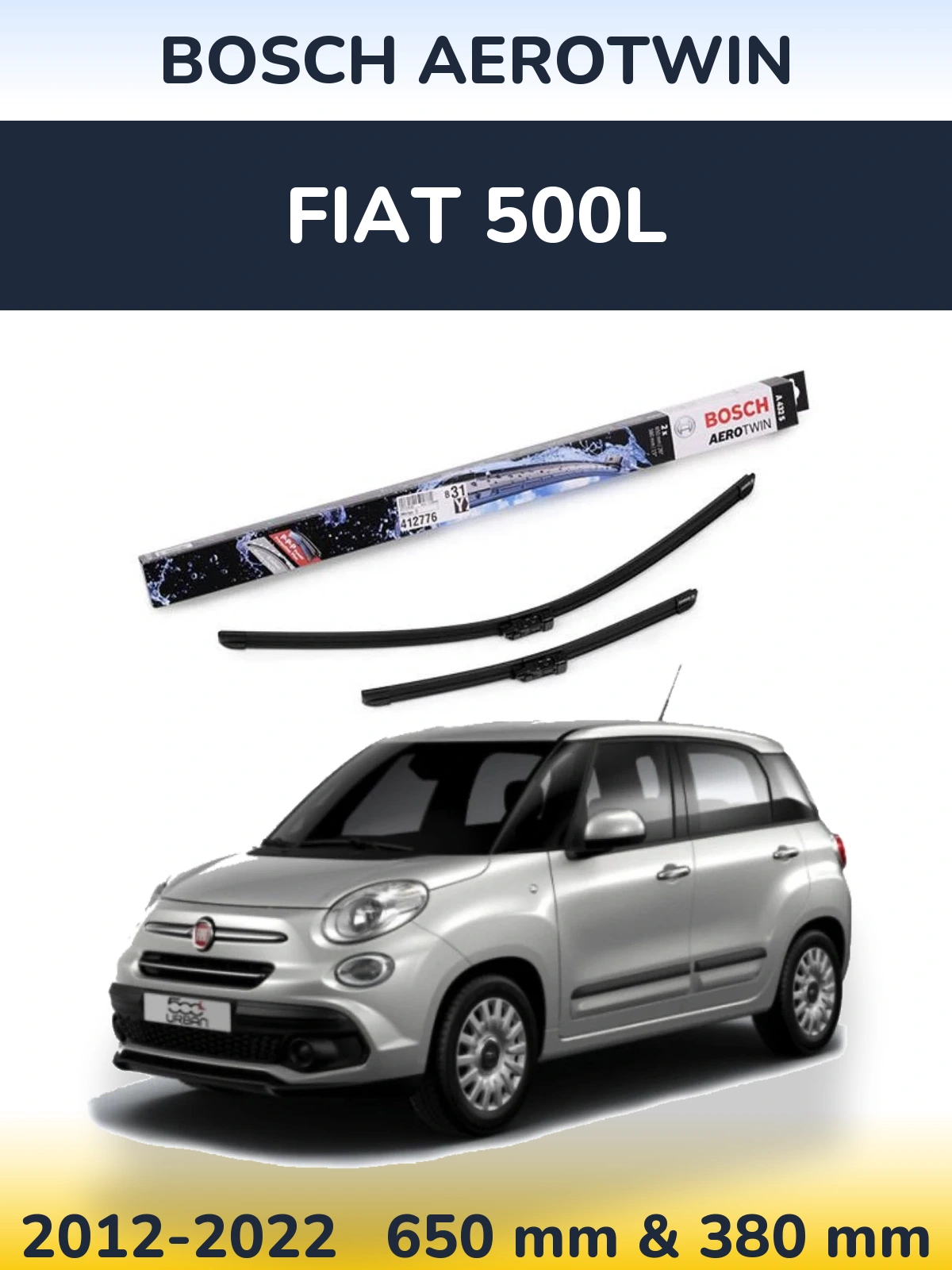Комплект передніх щіток BOSCH AeroTwin 650 & 380 мм для Fiat 500L 2012-2022