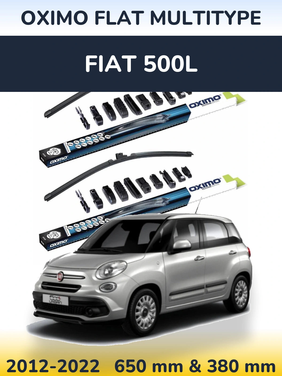 Front wiper blade set Oximo Flat MultiTypee 650 & 380 мм for Fiat 500L 2012-2022
