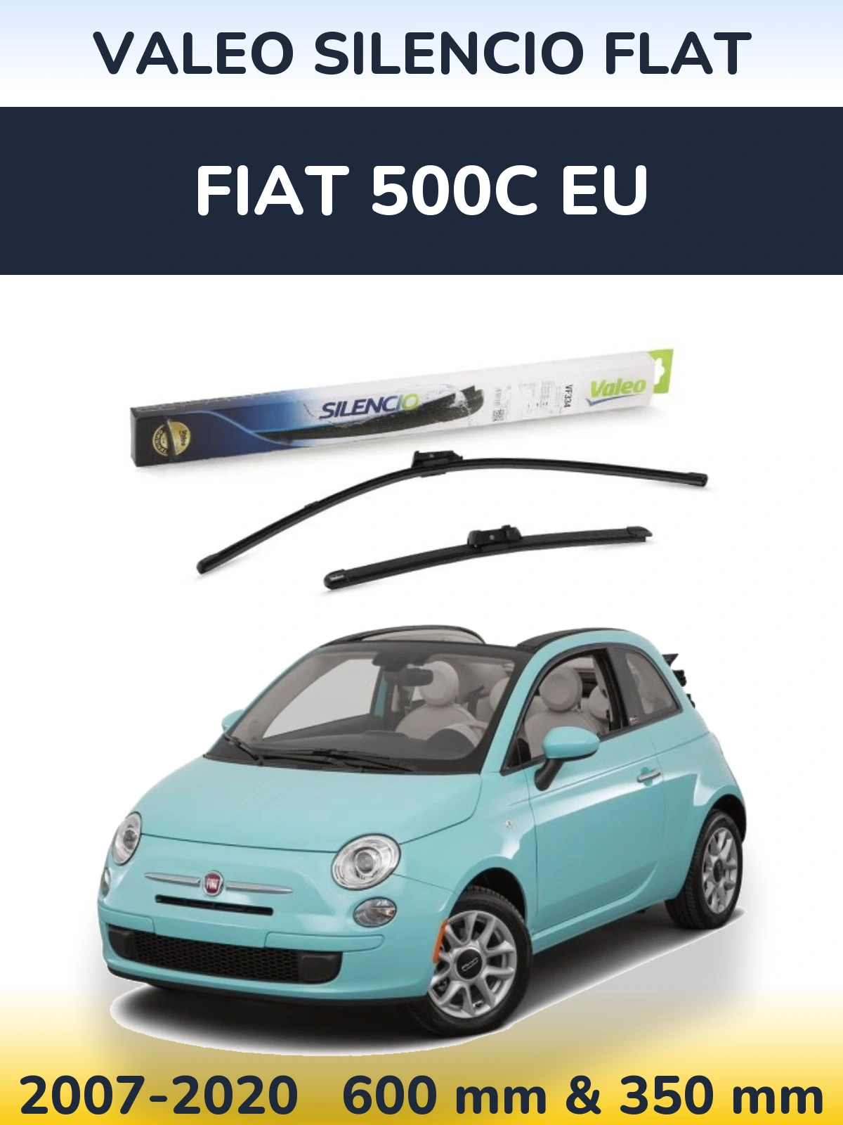 Комплект передних дворников Valeo Silencio Flat 600 & 350 мм для Fiat 500C EU 2007-2020