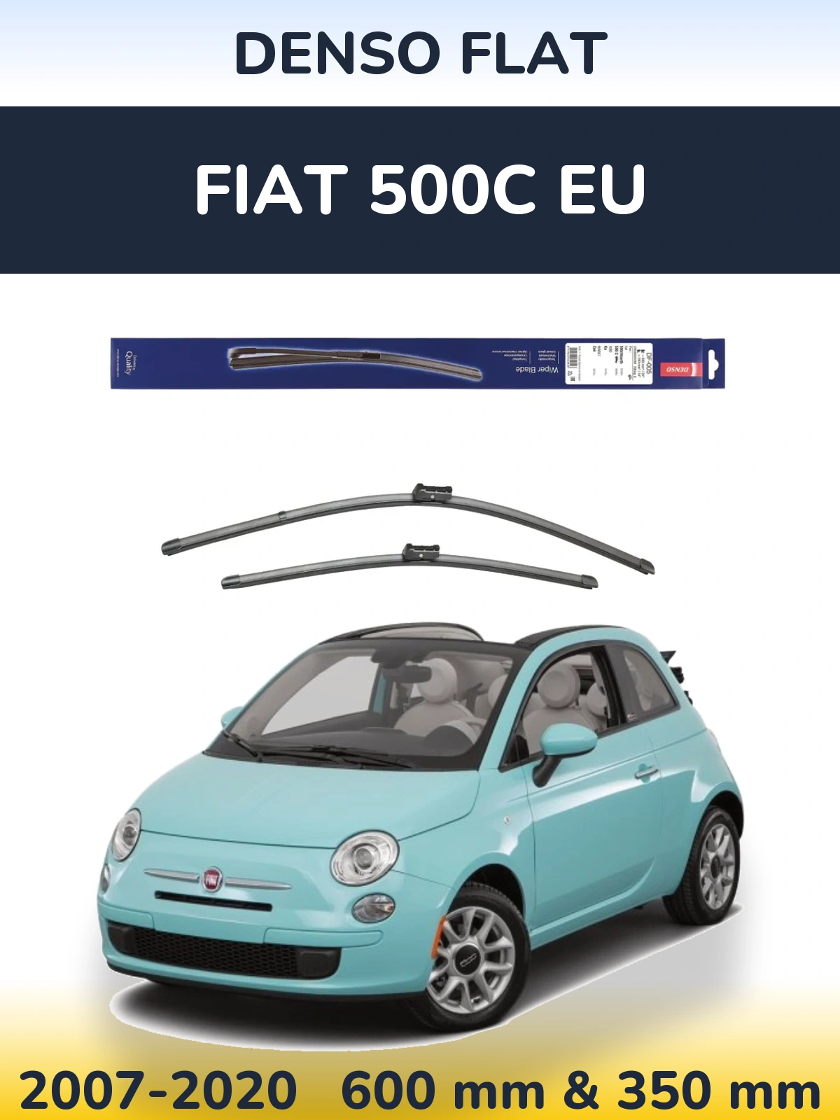 Front wiper blade set Denso Flat 600 & 350 мм for Fiat 500C EU 2007-2020