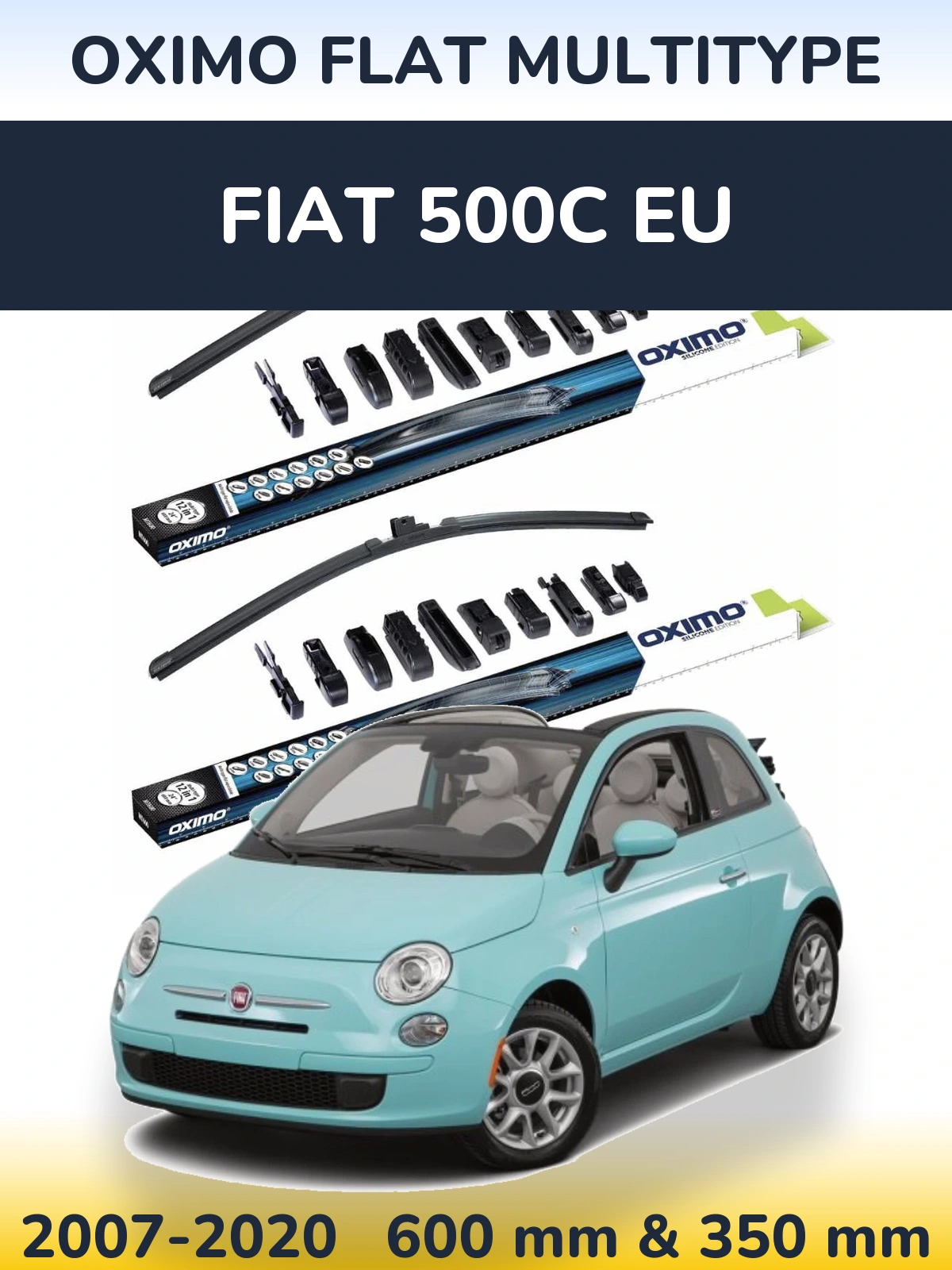 Front wiper blade set Oximo Flat MultiTypee 600 & 350 мм for Fiat 500C EU 2007-2020