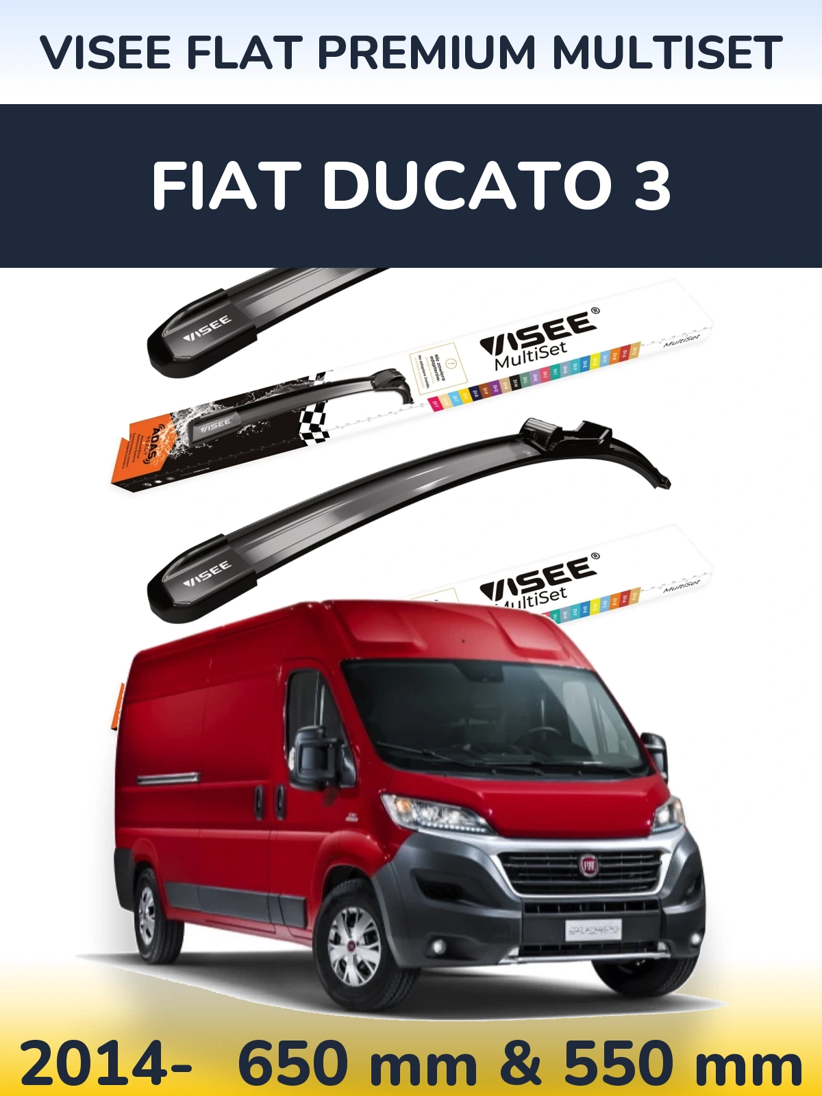 Front wiper blade set VISEE FLAT PREMIUM MultiSet 650 & 550 mm for Fiat Ducato 3 2014-2026