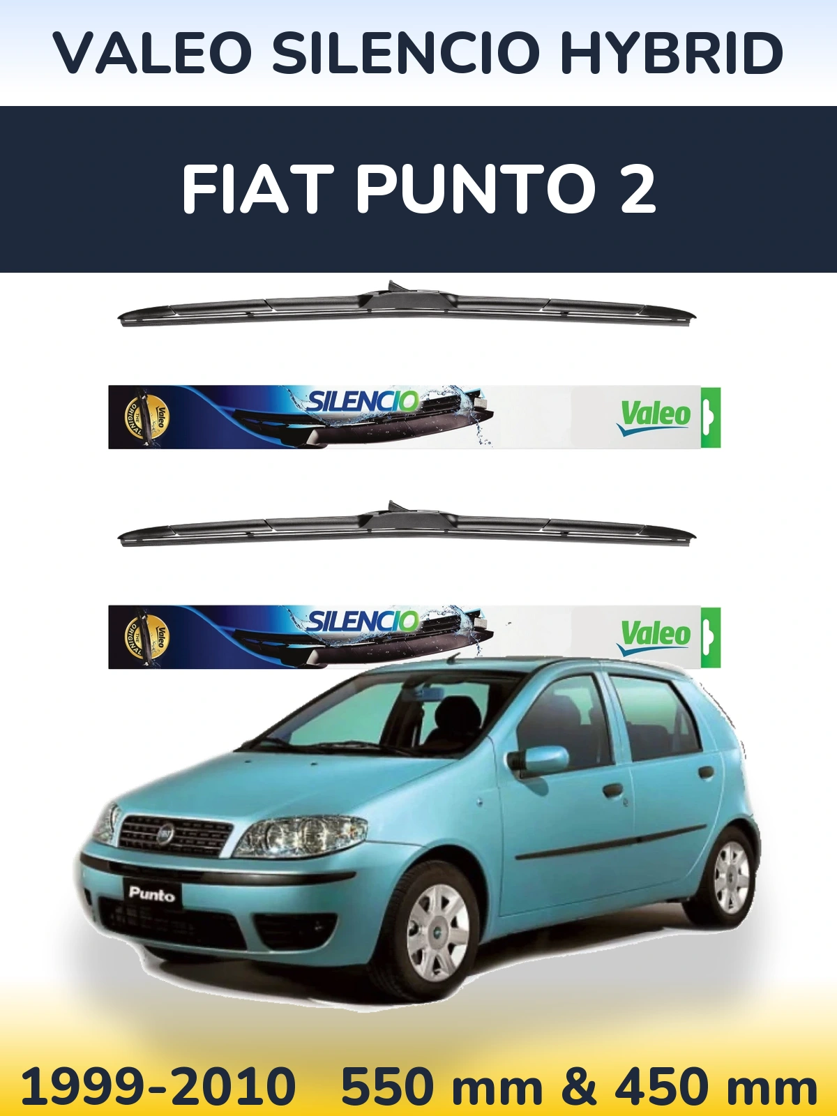 Front wiper blade set Valeo Silencio Hybrid 550 & 450 мм for Fiat Punto 2 1999-2010