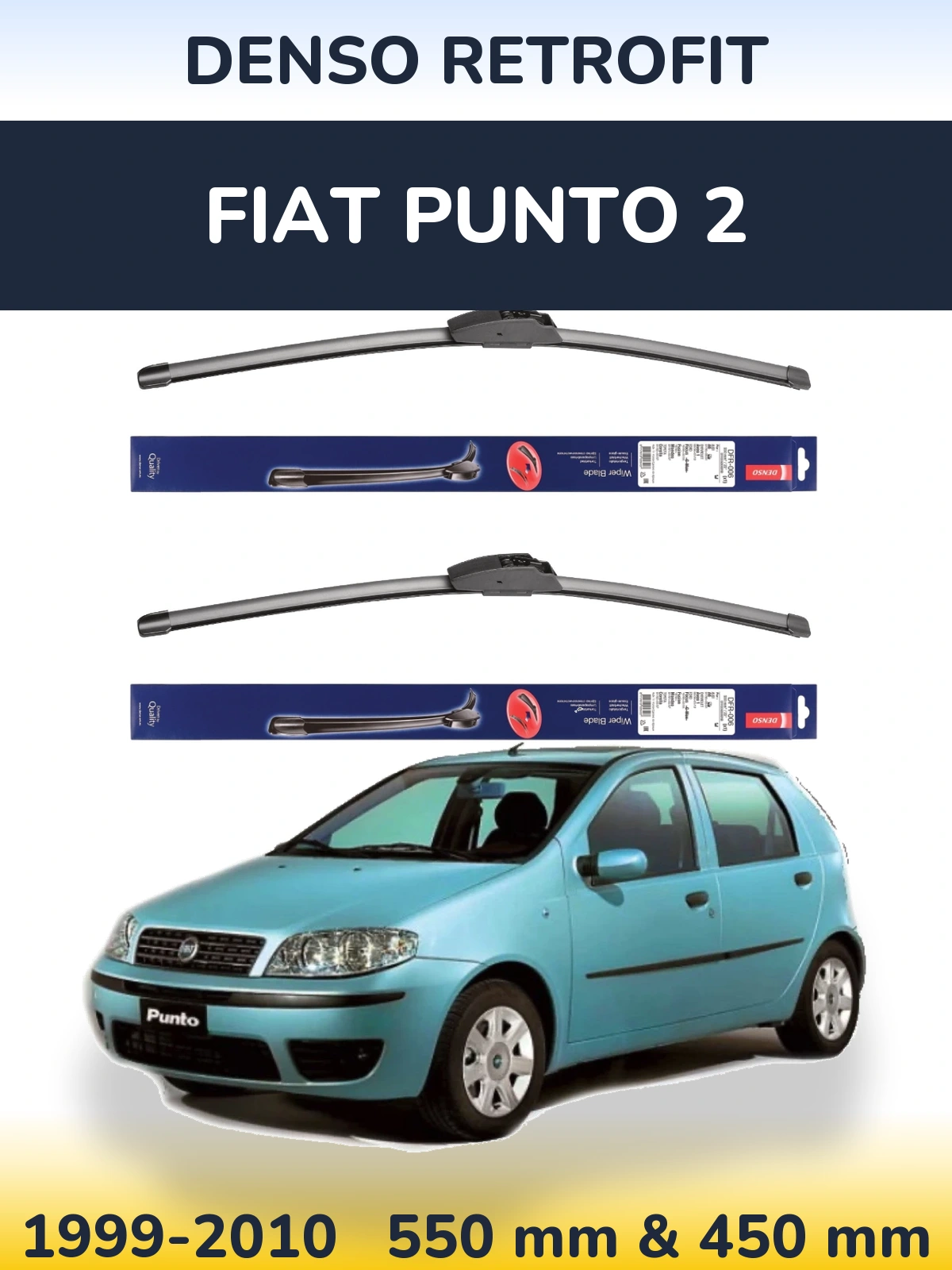Front wiper blade set Denso Retrofit 550 & 450 мм for Fiat Punto 2 1999-2010