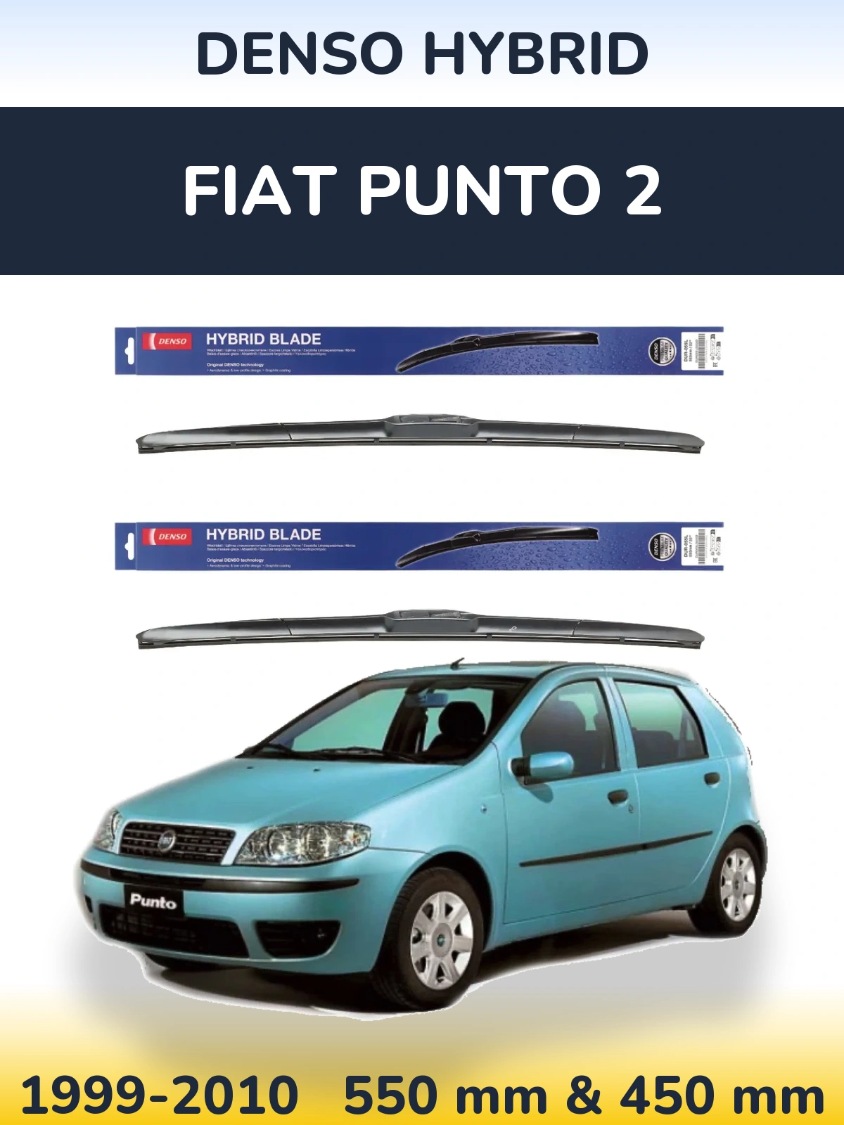 Front wiper blade set Denso Hybrid 550 & 450 мм for Fiat Punto 2 1999-2010