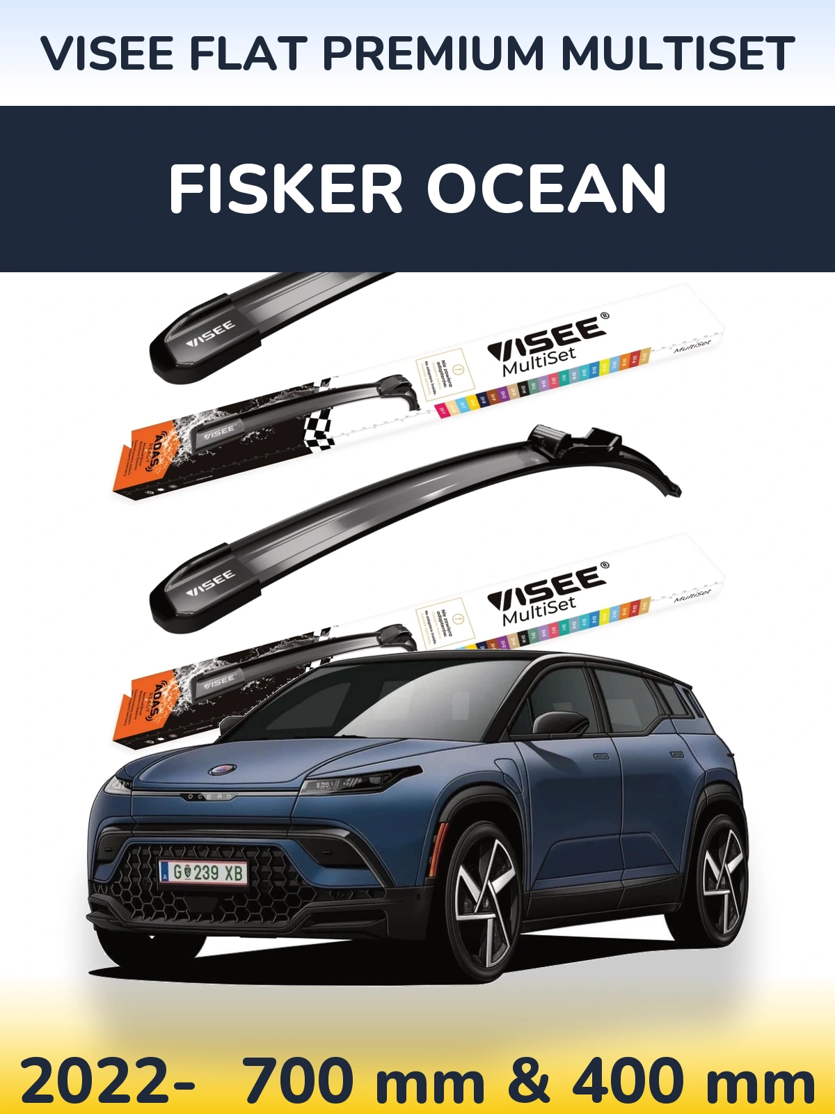 Комплект передних дворников VISEE FLAT PREMIUM MultiSet 700 & 400 мм для Fisker Ocean 2022-2026