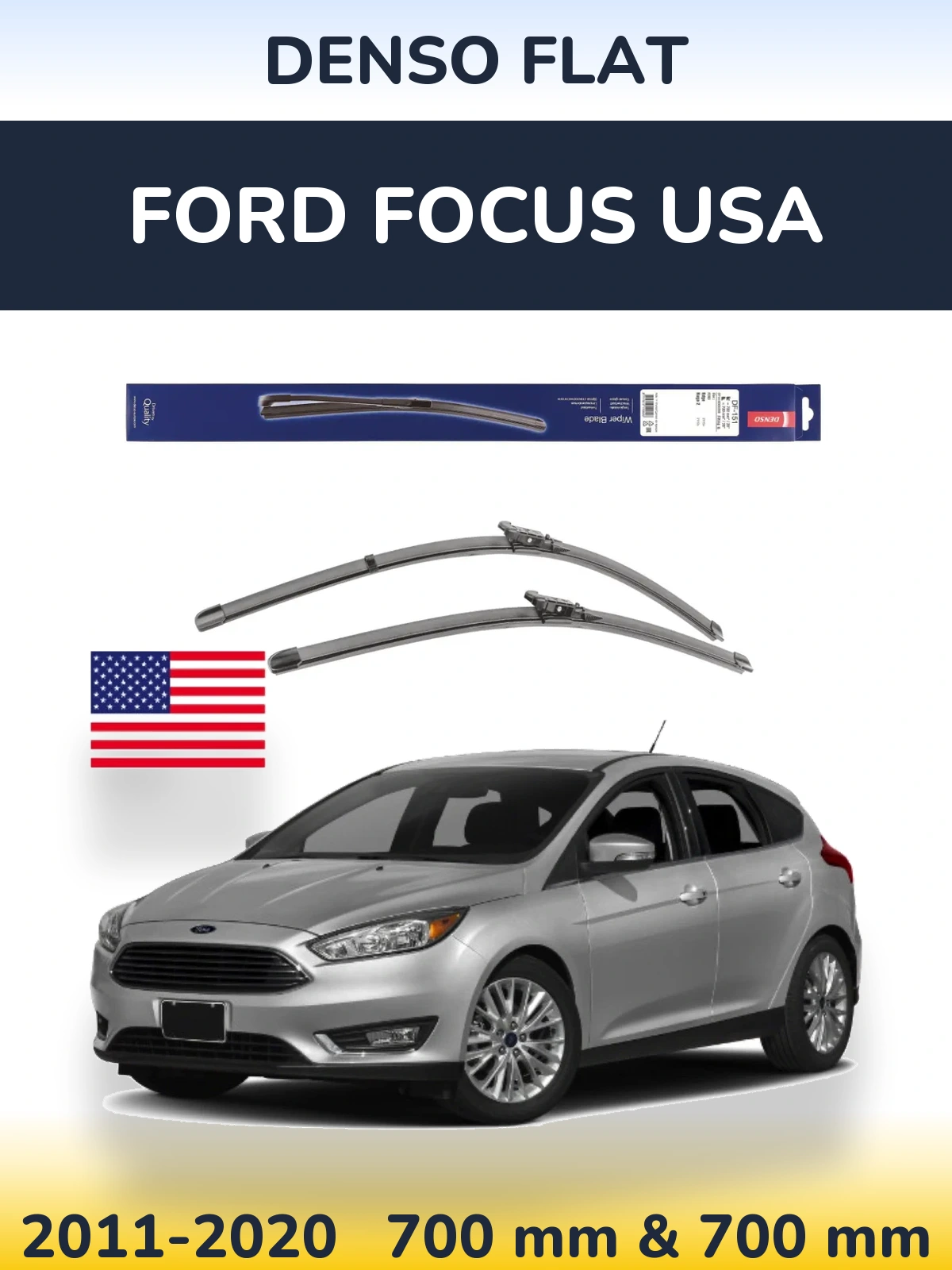 Komplet przednich wycieraczek Denso Flat 700 & 700 mm do Ford Focus USA 2011-2020