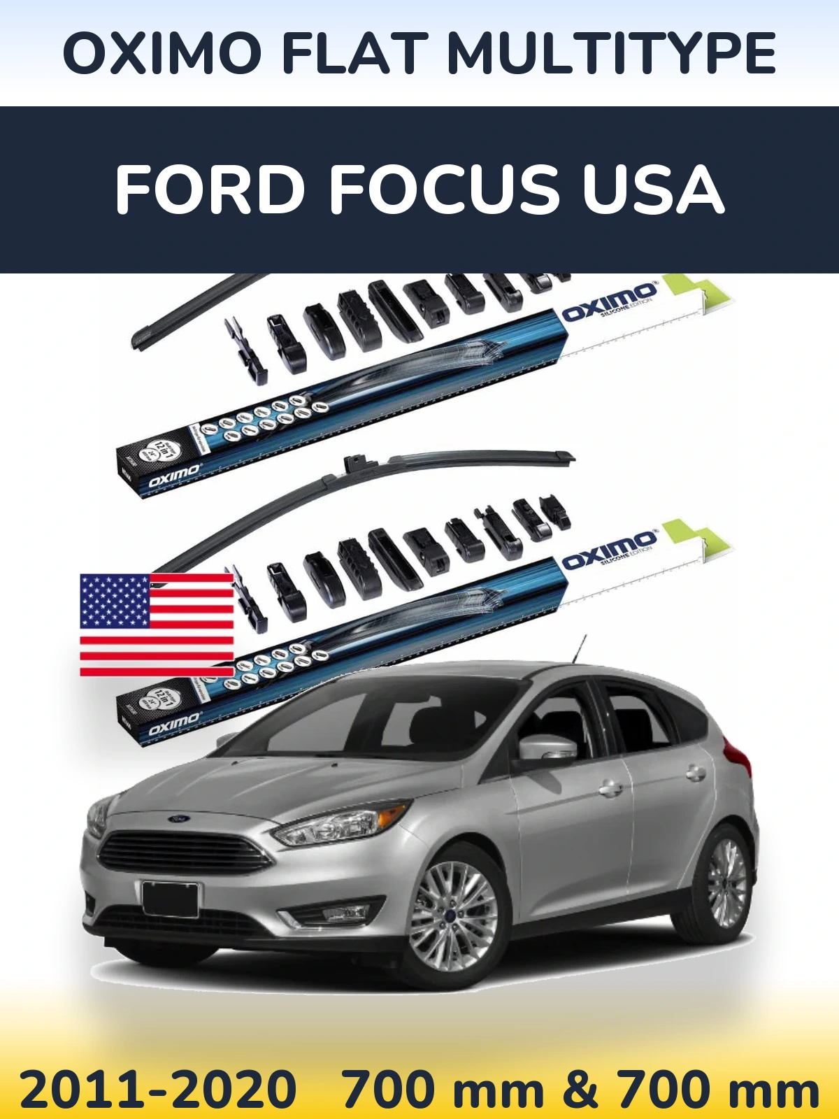 Komplet przednich wycieraczek Oximo Flat MultiType 700 & 700 mm do Ford Focus USA 2011-2020
