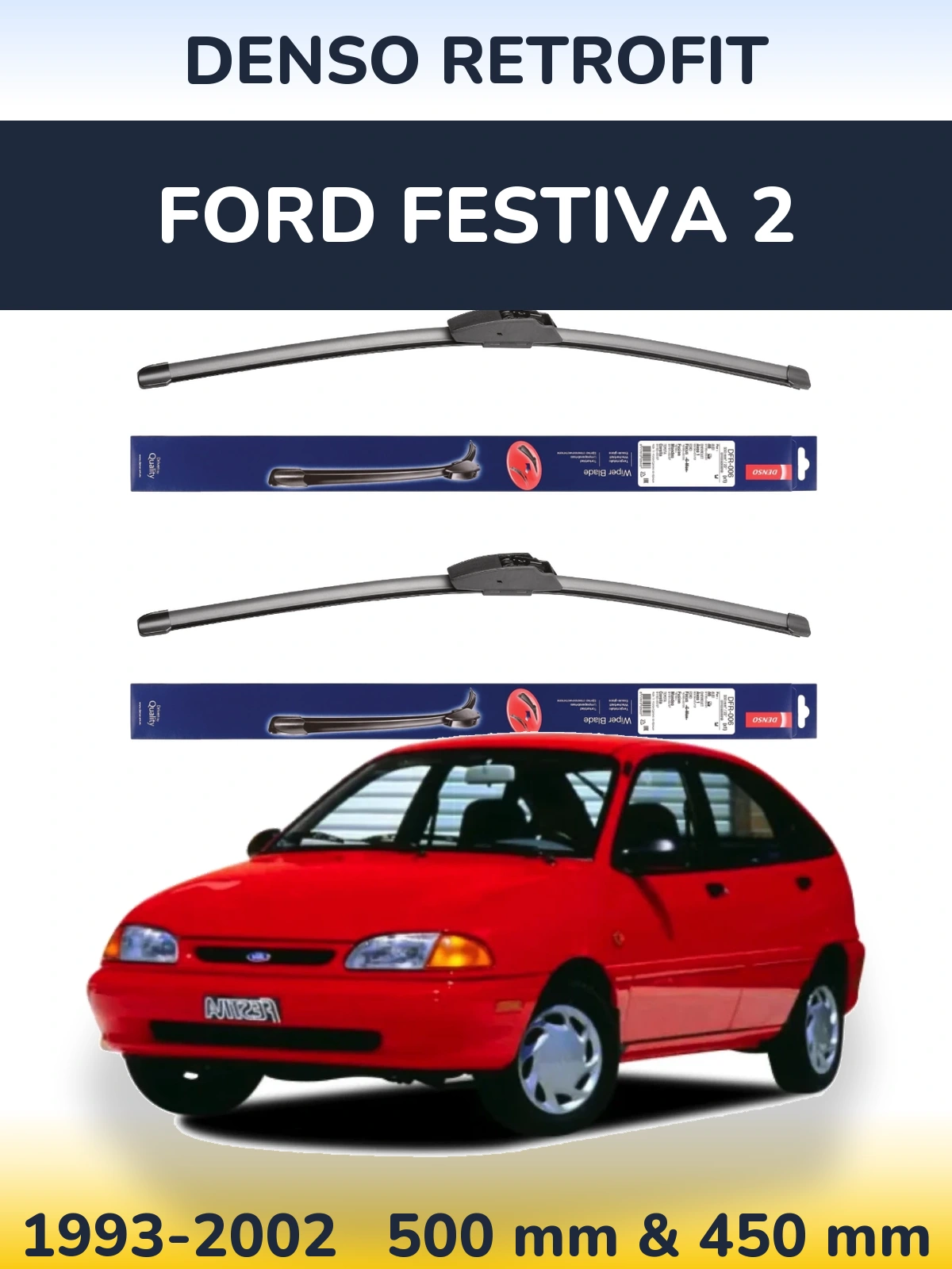 Front wiper blade set Denso Retrofit 500 & 450 мм for Ford Festiva 2 1993-2002