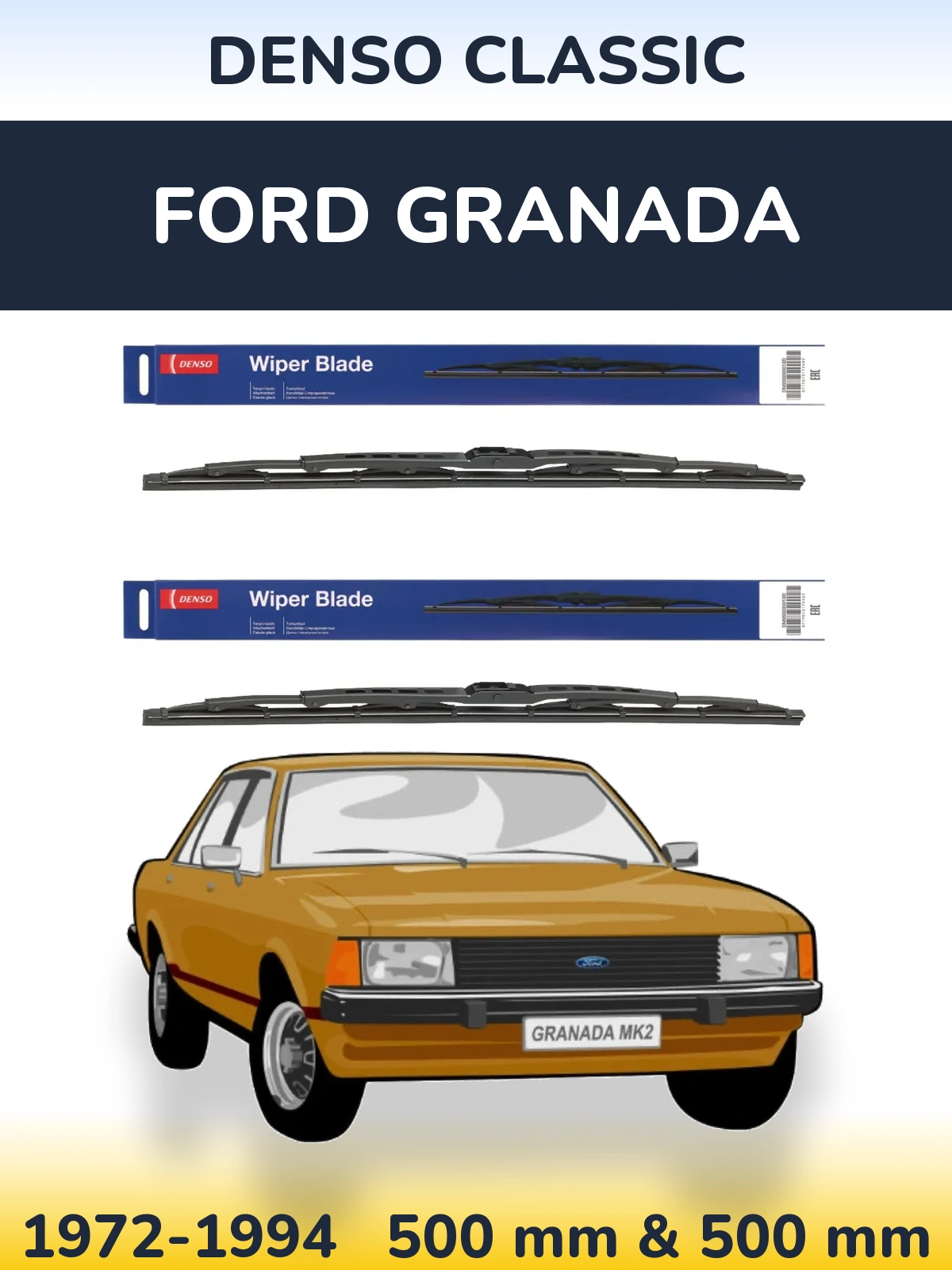 Комплект передніх щіток Denso Classic 500 & 500 мм для Ford Granada 1972-1994
