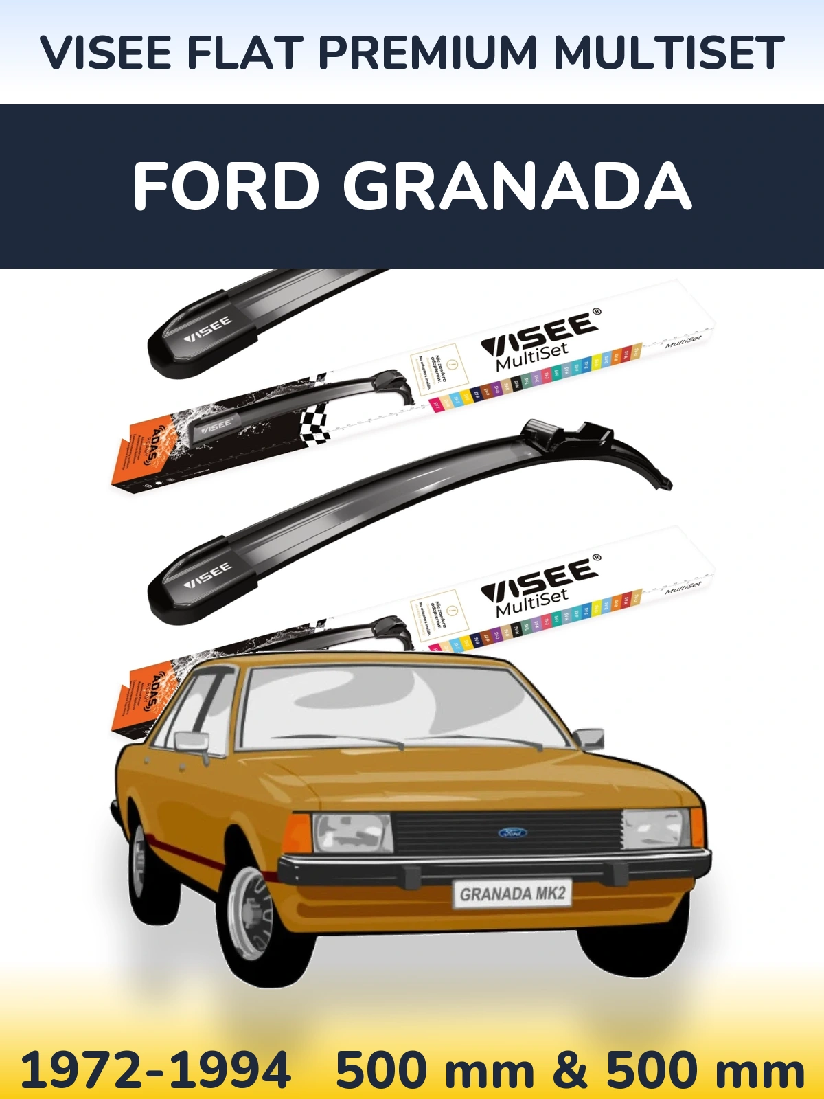 Комплект передних дворников VISEE FLAT PREMIUM MultiSet 500 & 500 мм для Ford Granada 1972-1994