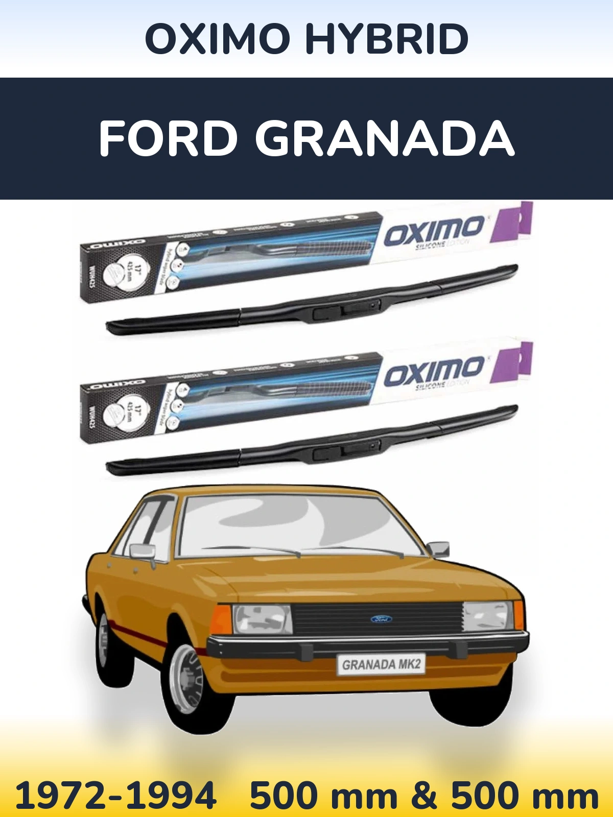 Front wiper blade set Oximo Hybrid 500 & 500 мм for Ford Granada 1972-1994