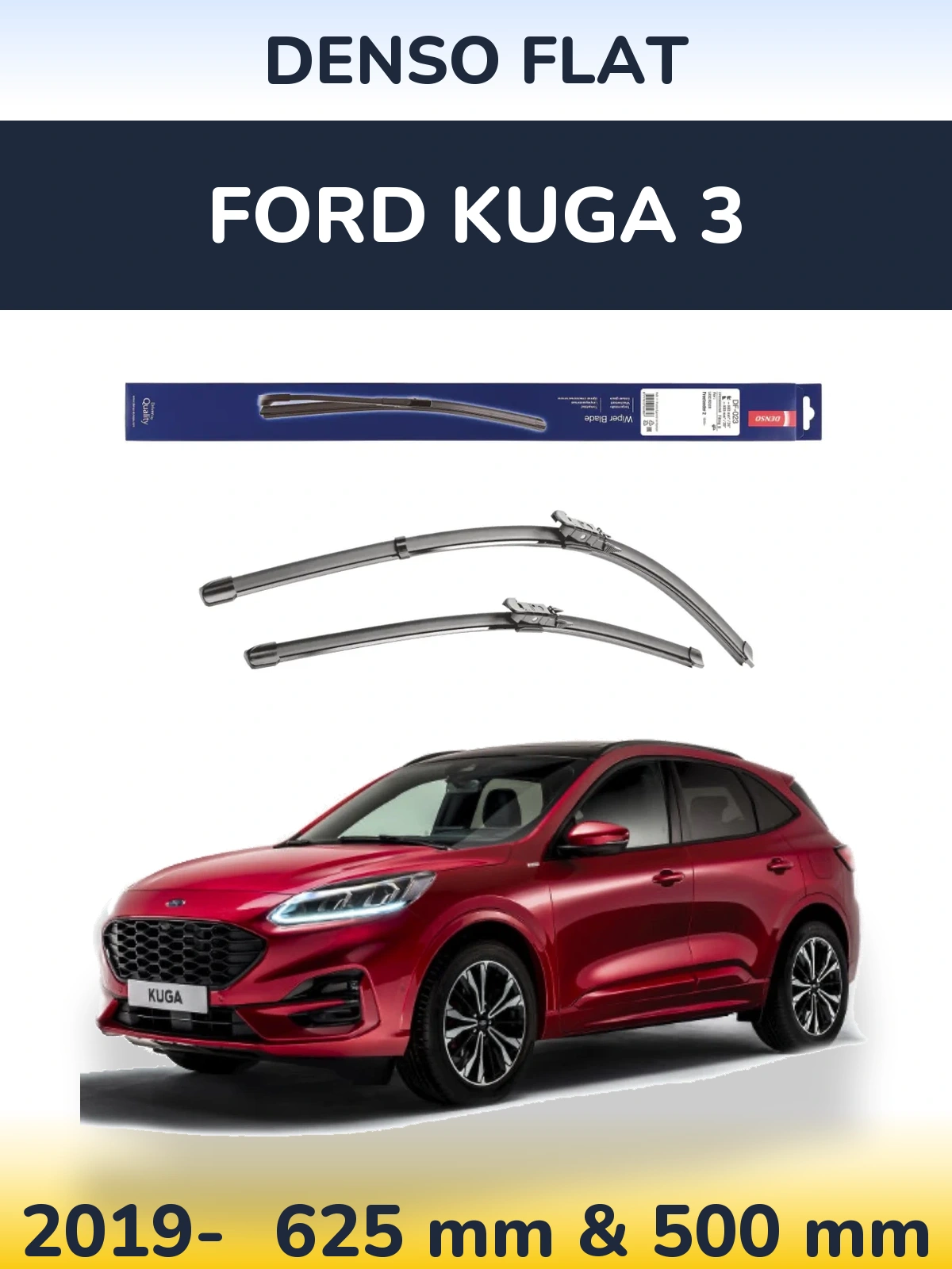 Front wiper blade set Denso Flat 600 & 500 mm for Ford Kuga 3 2019-2026