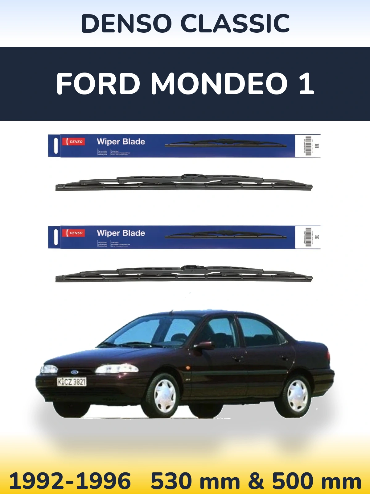 Комплект передних дворников Denso Classic 530 & 500 мм для Ford Mondeo 1 1992-1996
