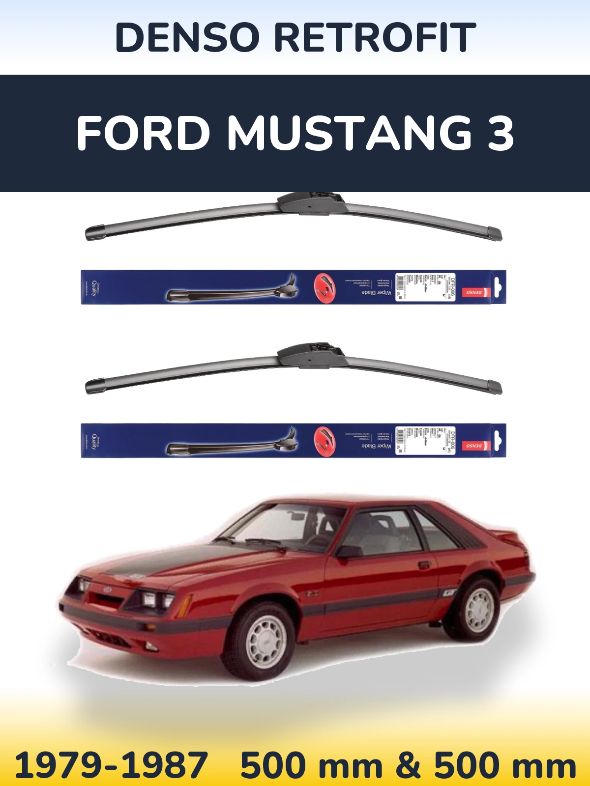 Front wiper blade set Denso Retrofit 500 & 500 мм for Ford Mustang 3 1979-1987