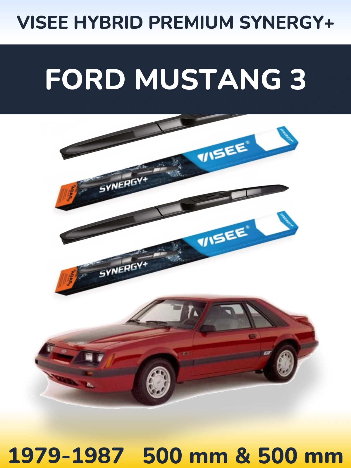 Front wiper blade set VISEE HYBRID PREMIUM SYNERGY+ 500 & 500 мм for Ford Mustang 3 1979-1987