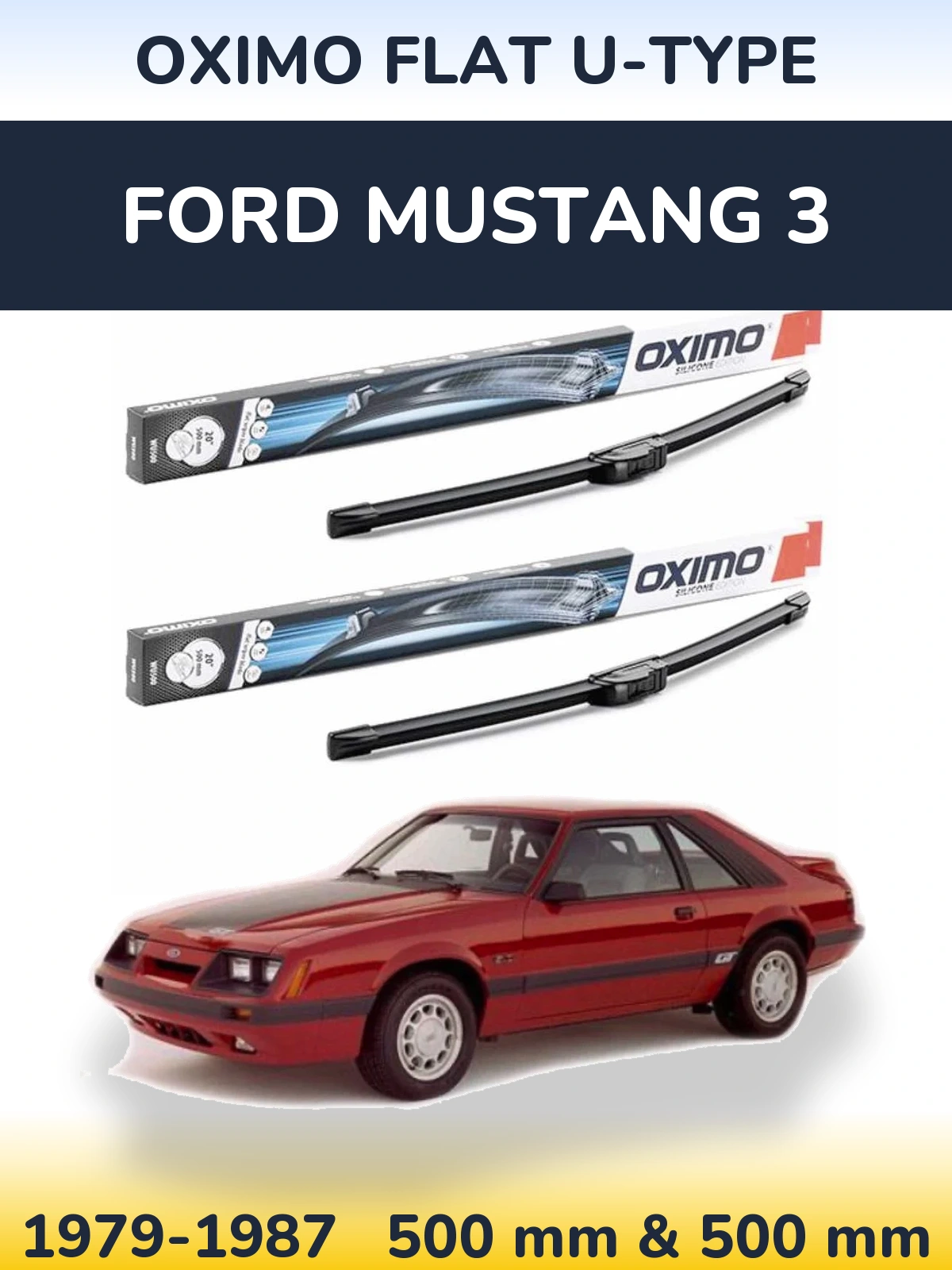 Front wiper blade set Oximo Flat U-type 500 & 500 мм for Ford Mustang 3 1979-1987