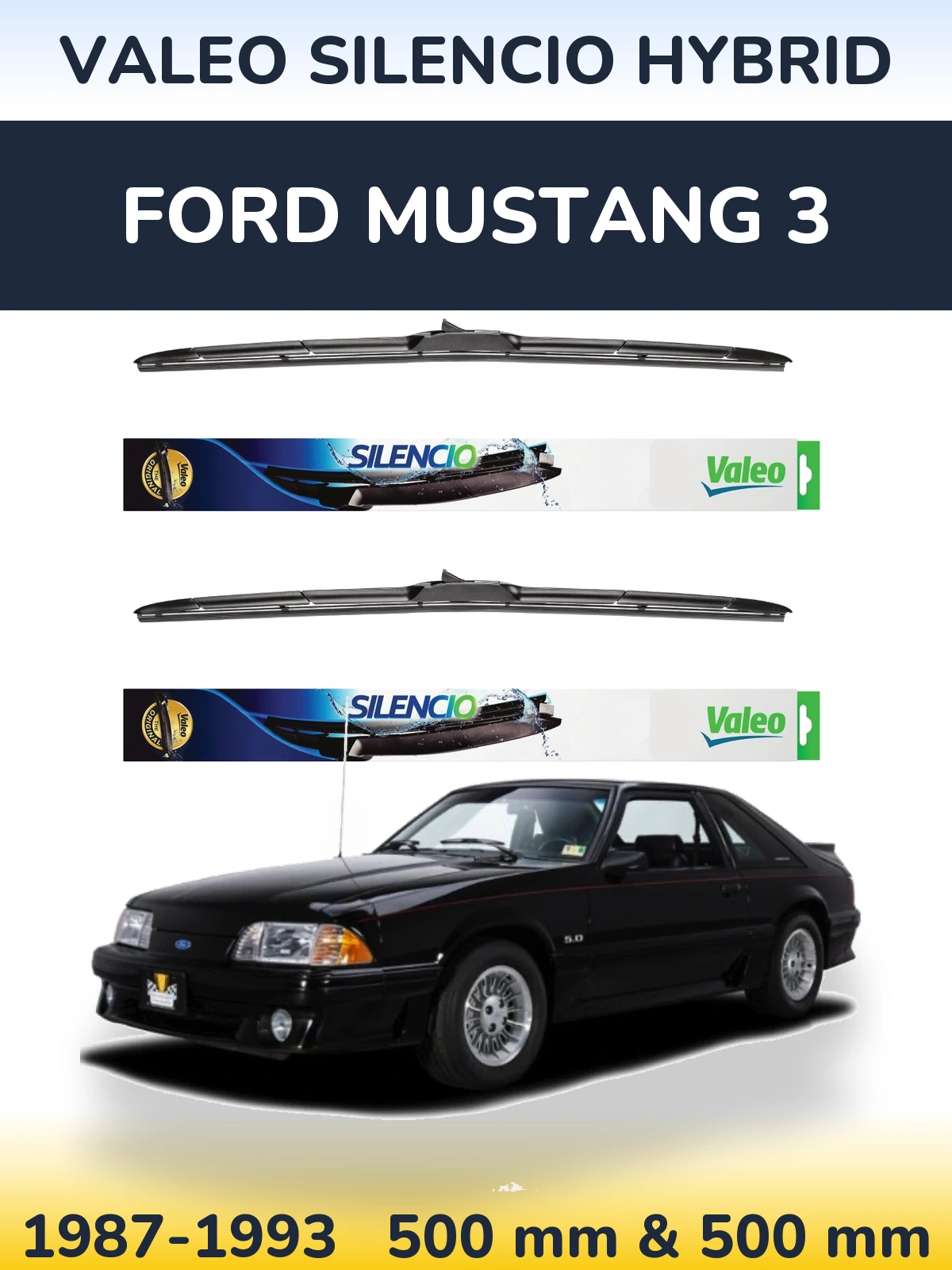 Комплект передних дворников Valeo Silencio Hybrid 500 & 500 мм для Ford Mustang 3 1987-1993
