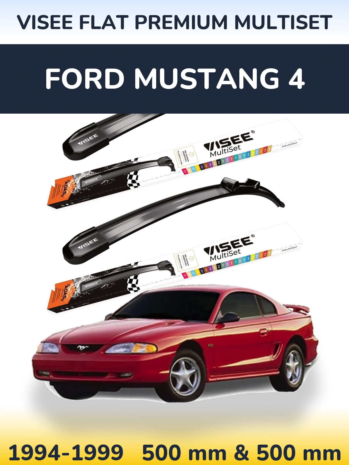 Front wiper blade set VISEE FLAT PREMIUM MultiSet 500 & 500 мм for Ford Mustang 4 1994-1999