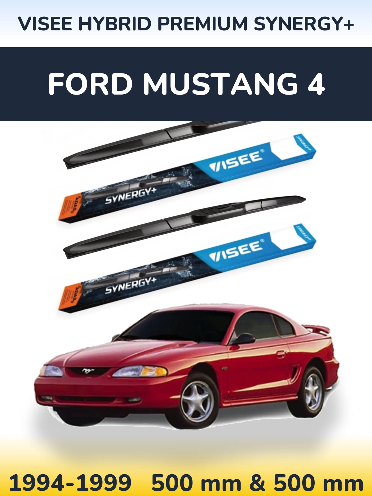 Front wiper blade set VISEE HYBRID PREMIUM SYNERGY+ 500 & 500 мм for Ford Mustang 4 1994-1999