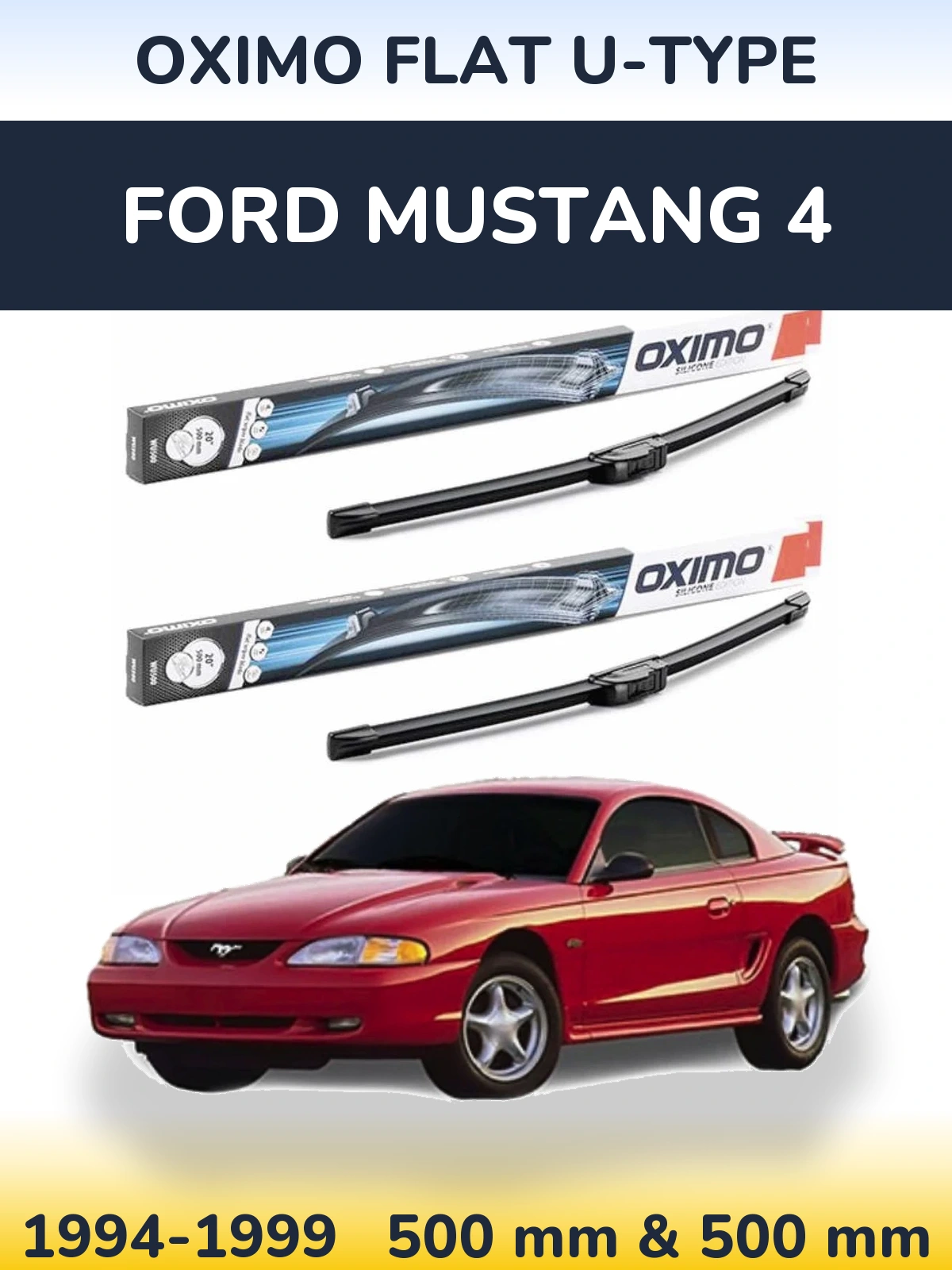 Front wiper blade set Oximo Flat U-type 500 & 500 мм for Ford Mustang 4 1994-1999