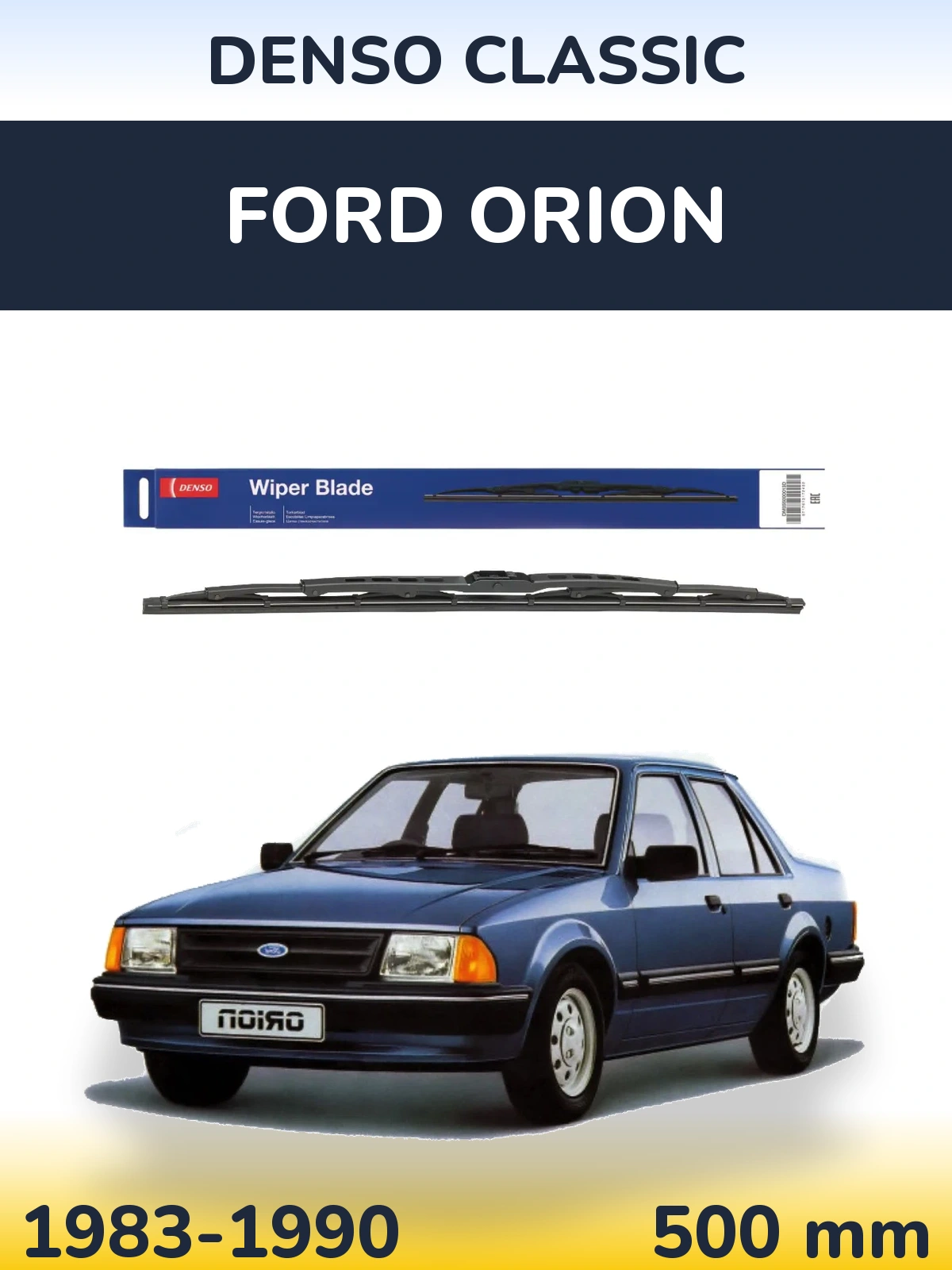 Rear wiper blade Denso Classic 500 mm for Ford Orion 1983-1990