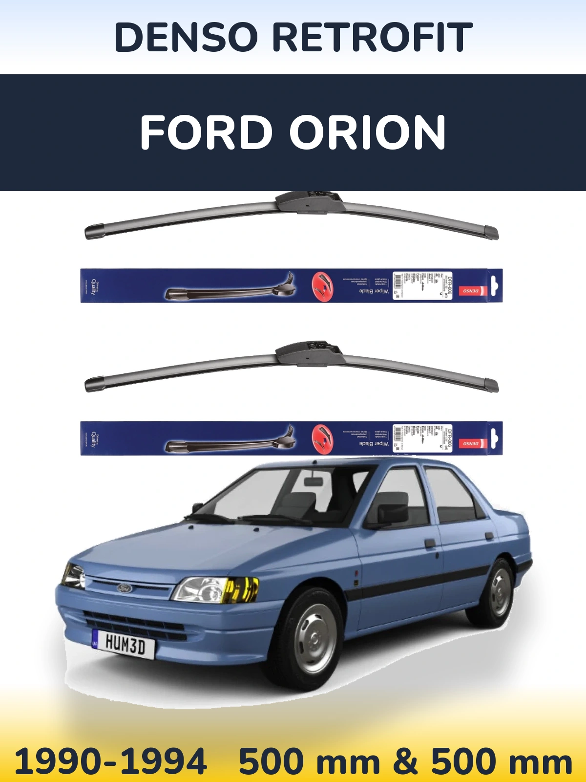 Front wiper blade set Denso Retrofit 500 & 500 мм for Ford Orion 1990-1994