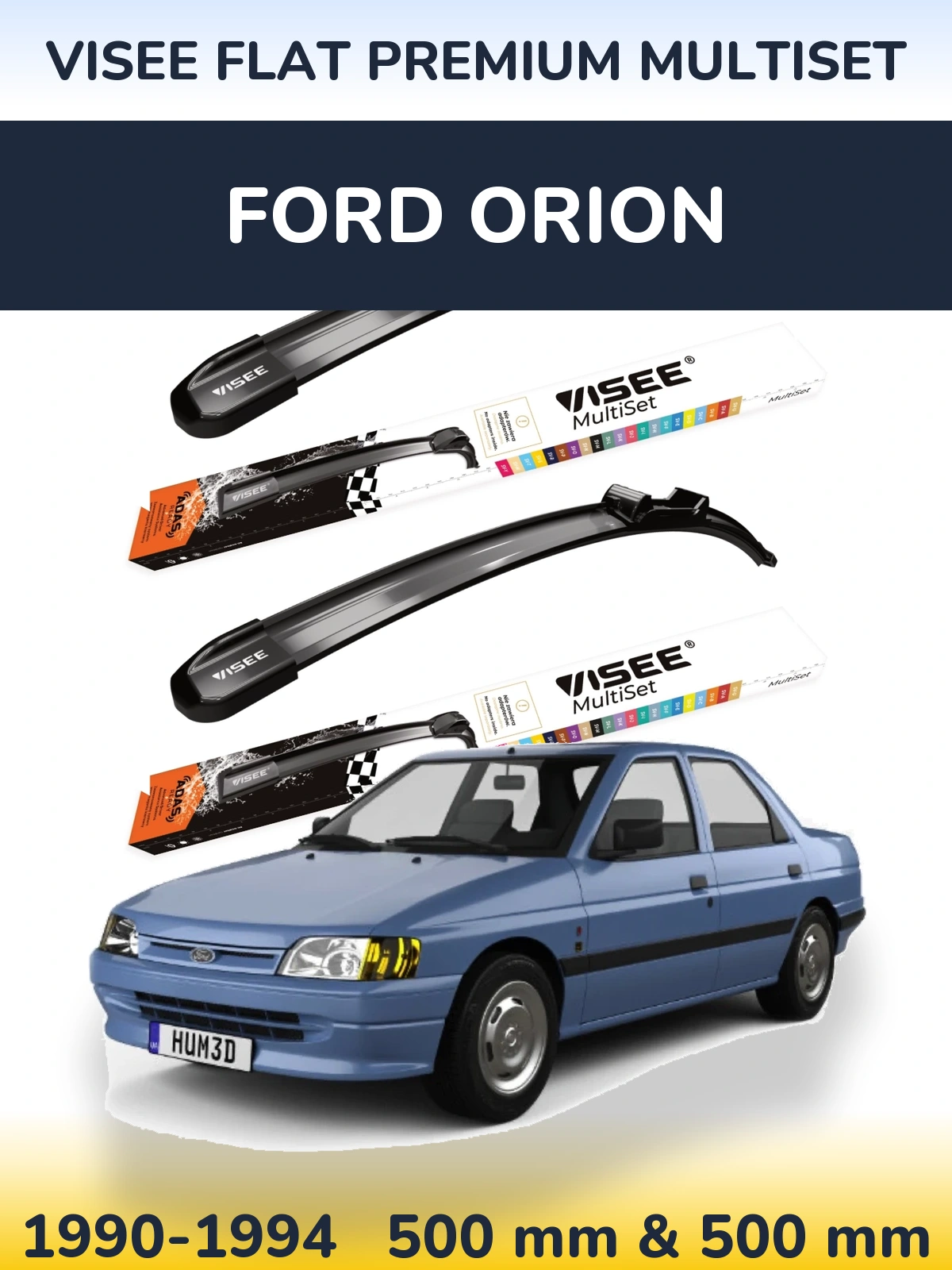 Комплект передніх щіток VISEE FLAT PREMIUM MultiSet 500 & 500 мм для Ford Orion 1990-1994