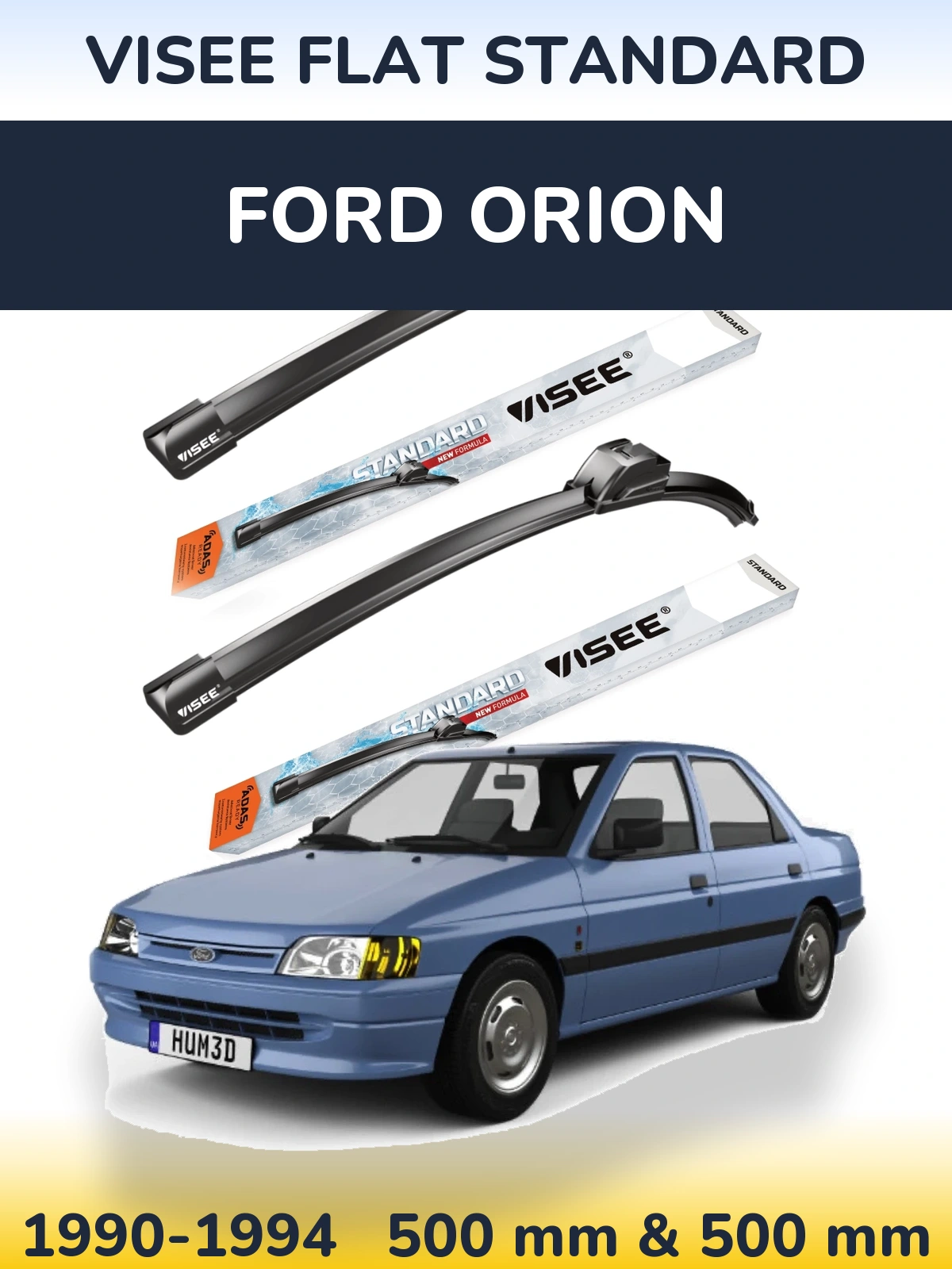 Front wiper blade set VISEE FLAT STANDARD 500 & 500 mm for Ford Orion 1990-1994