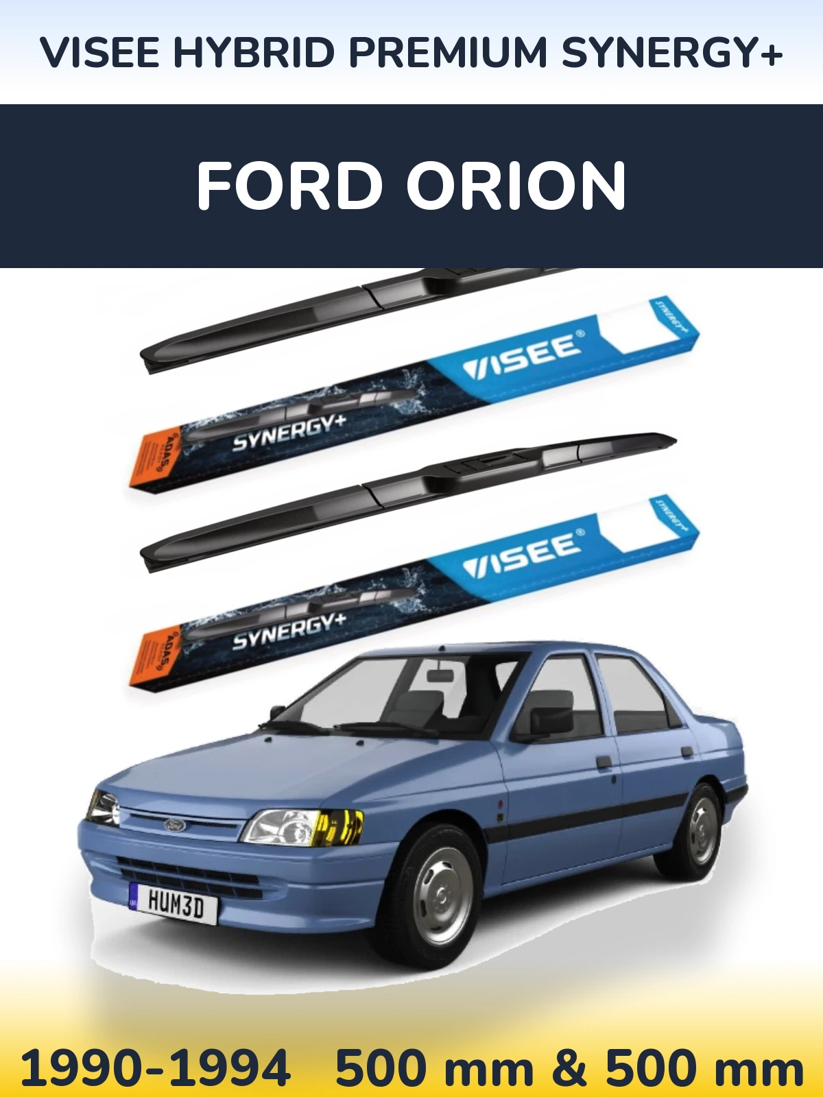 Front wiper blade set VISEE HYBRID PREMIUM SYNERGY+ 500 & 500 мм for Ford Orion 1990-1994