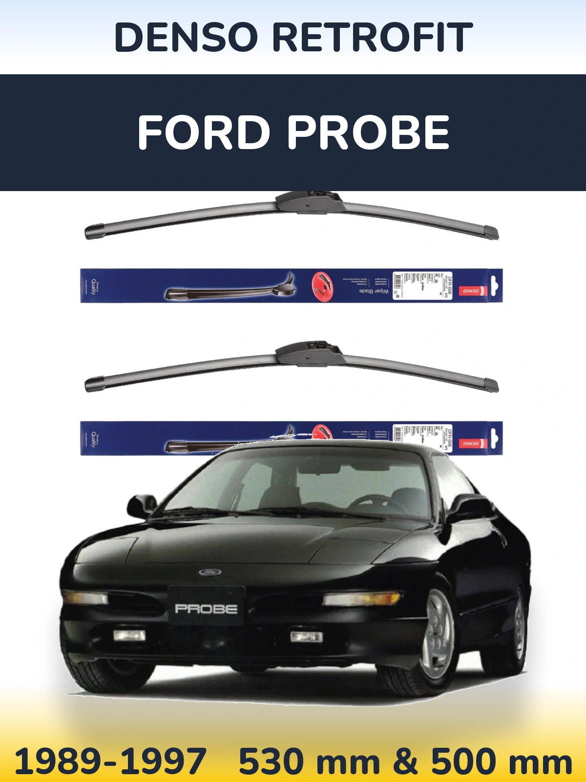Front wiper blade set Denso Retrofit 530 & 500 мм for Ford Probe 1989-1997