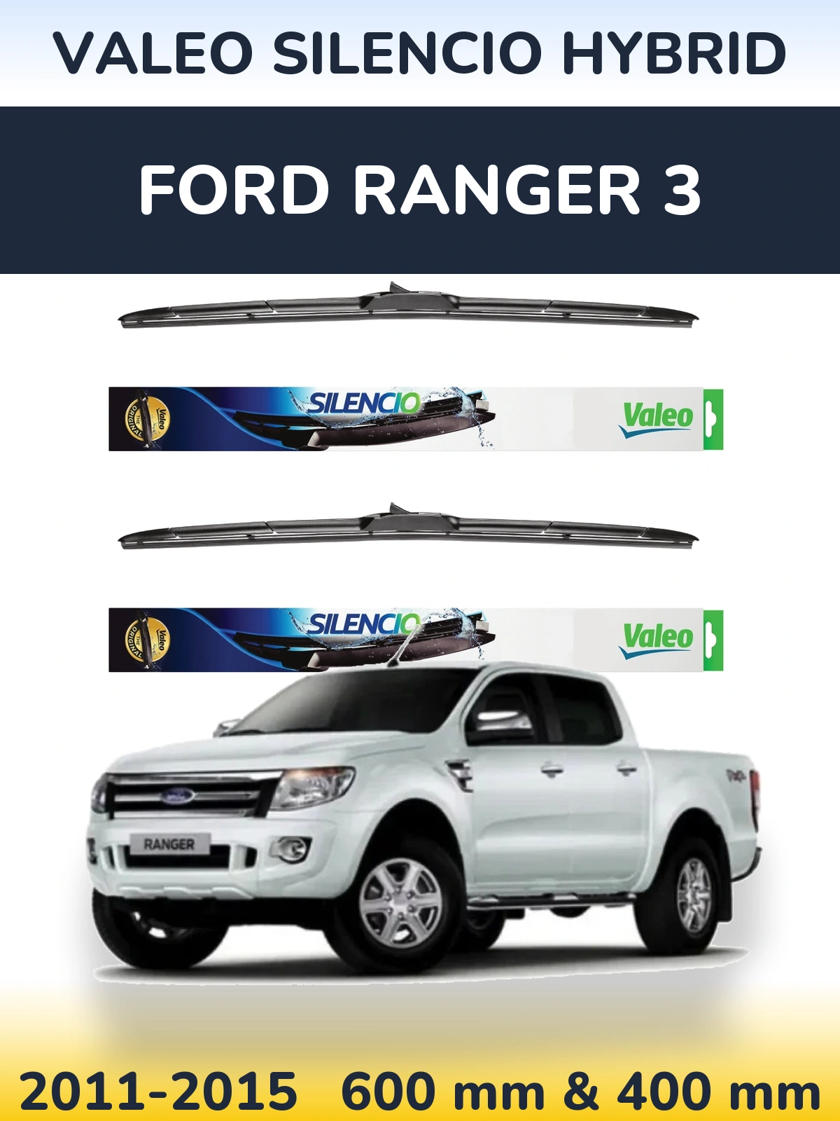 Комплект передних дворников Valeo Silencio Hybrid 600 & 400 мм для Ford Ranger 3 2011-2015