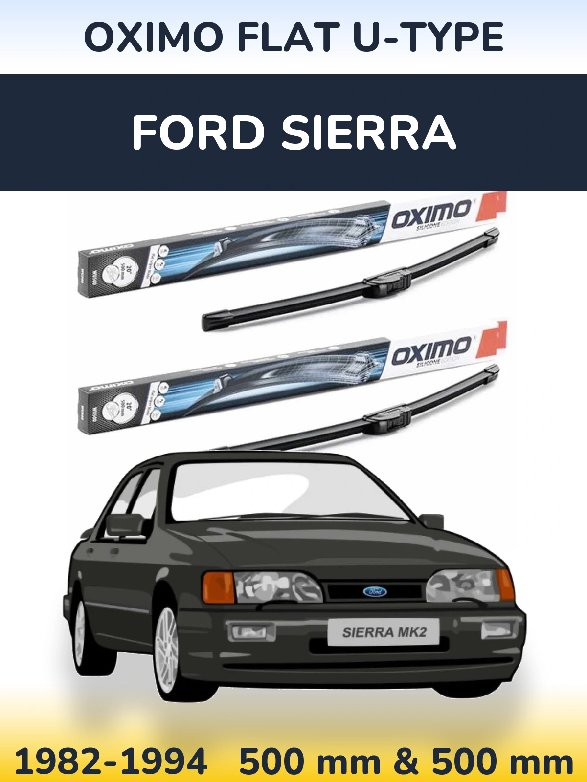 Front wiper blade set Oximo Flat U-type 500 & 500 мм for Ford Sierra 1982-1994