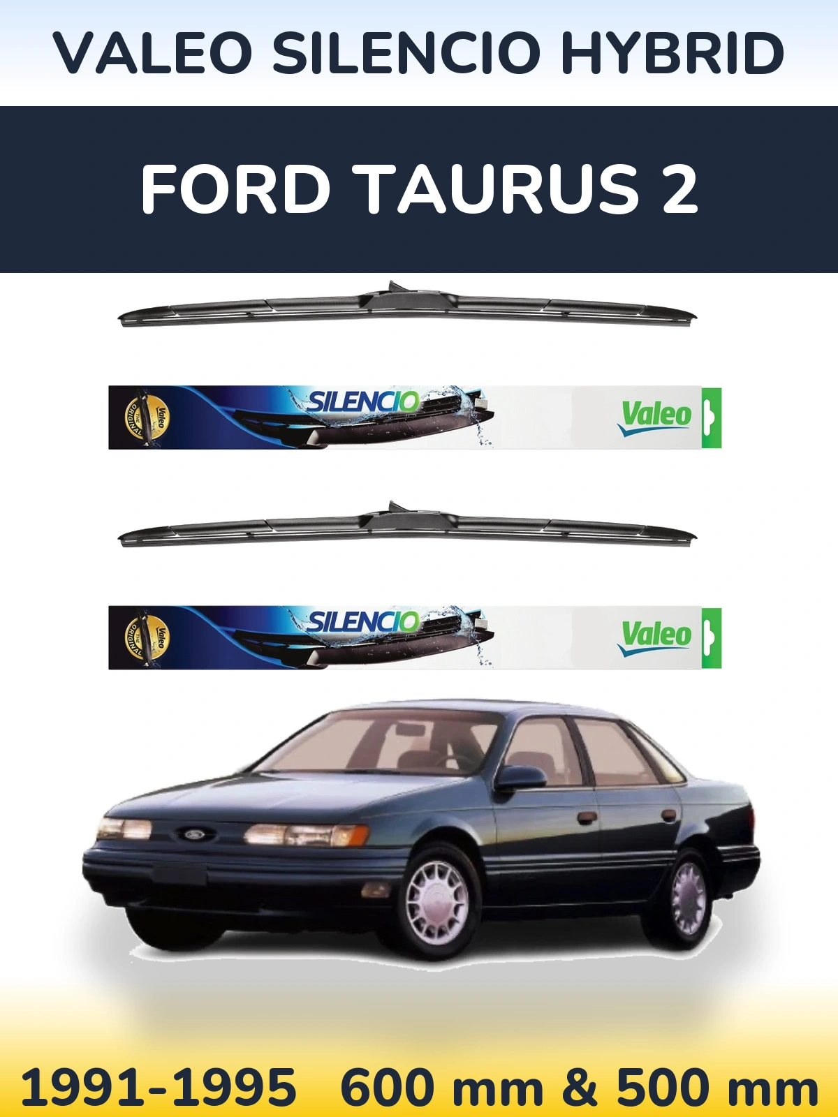 Komplet przednich wycieraczek Valeo Silencio Hybrid 600 & 500 mm do Ford Taurus 2 1991-1995