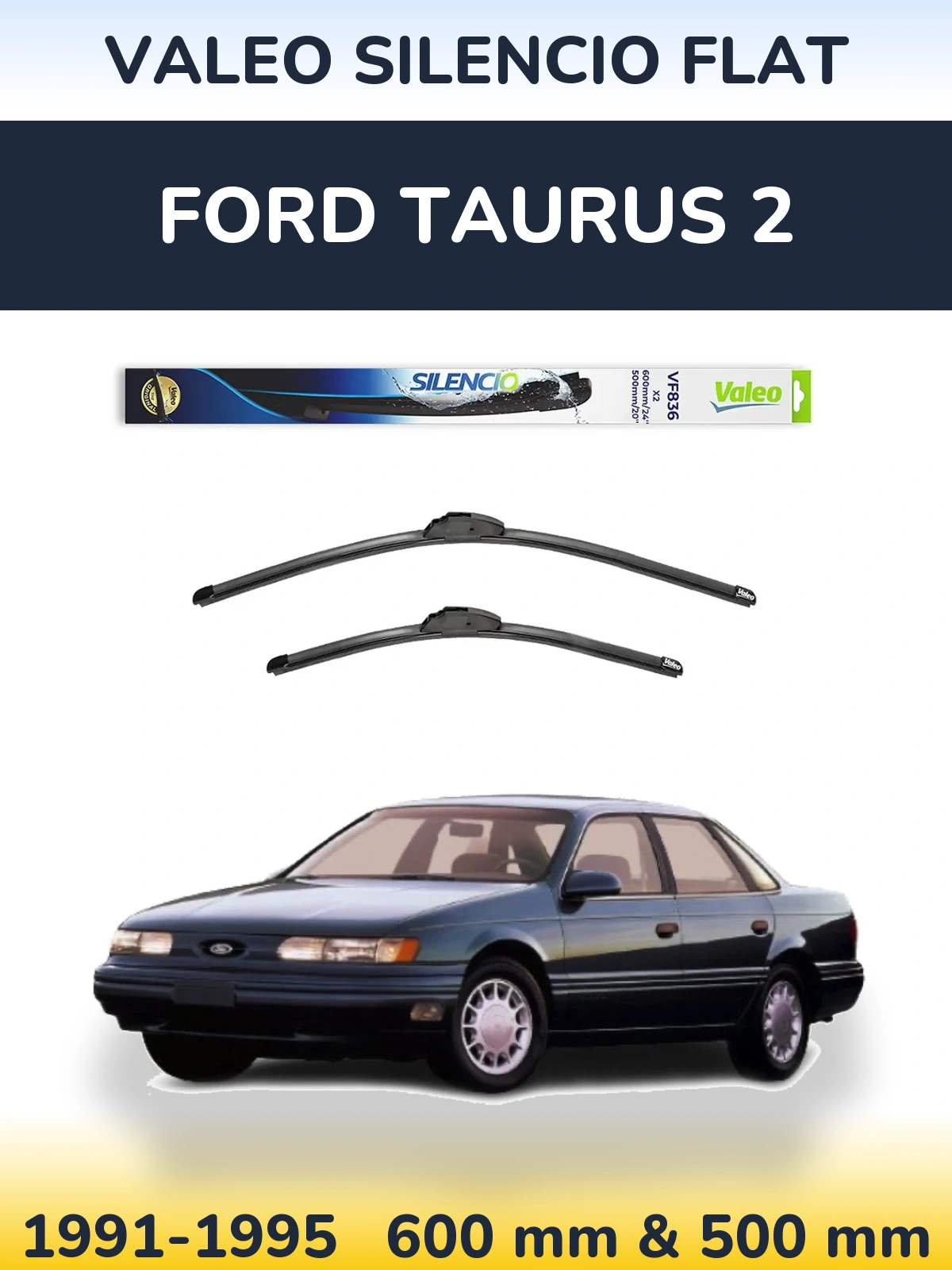 Комплект передних дворников Valeo Silencio Flat 600 & 500 мм для Ford Taurus 2 1991-1995