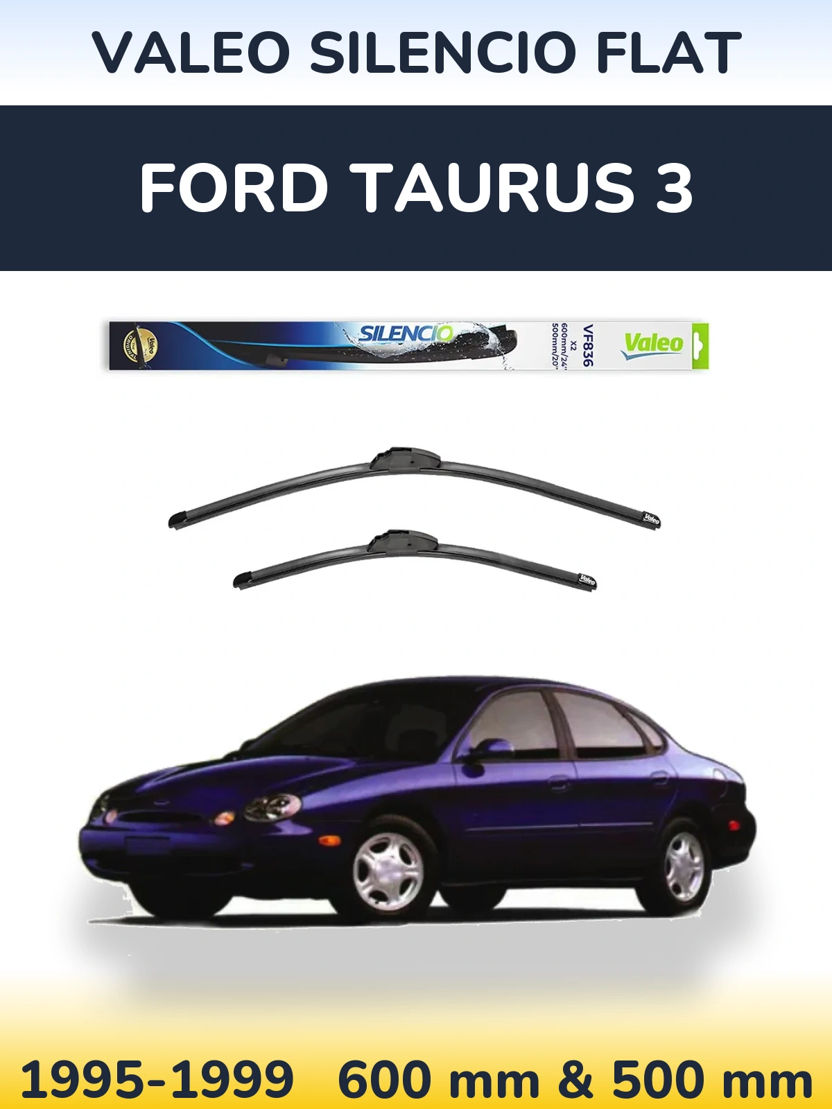 Komplet przednich wycieraczek Valeo Silencio Flat 600 & 500 mm do Ford Taurus 3 1995-1999