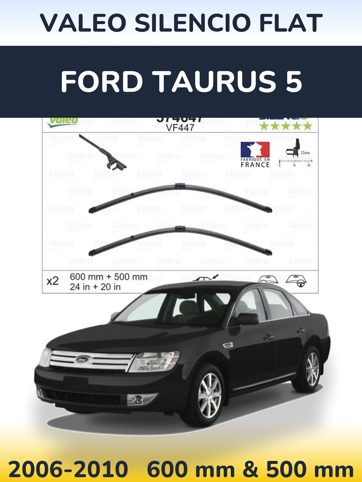Front wiper blade set Valeo Silencio Flat 600 & 500 мм for Ford Taurus 5 2006-2010